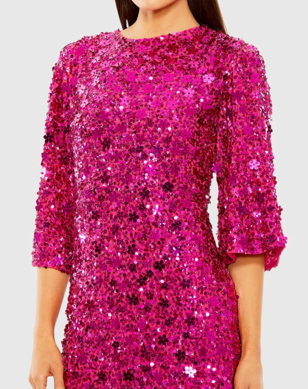 Quarter Sleeve High Neck Sequin Embellished Mini Dress