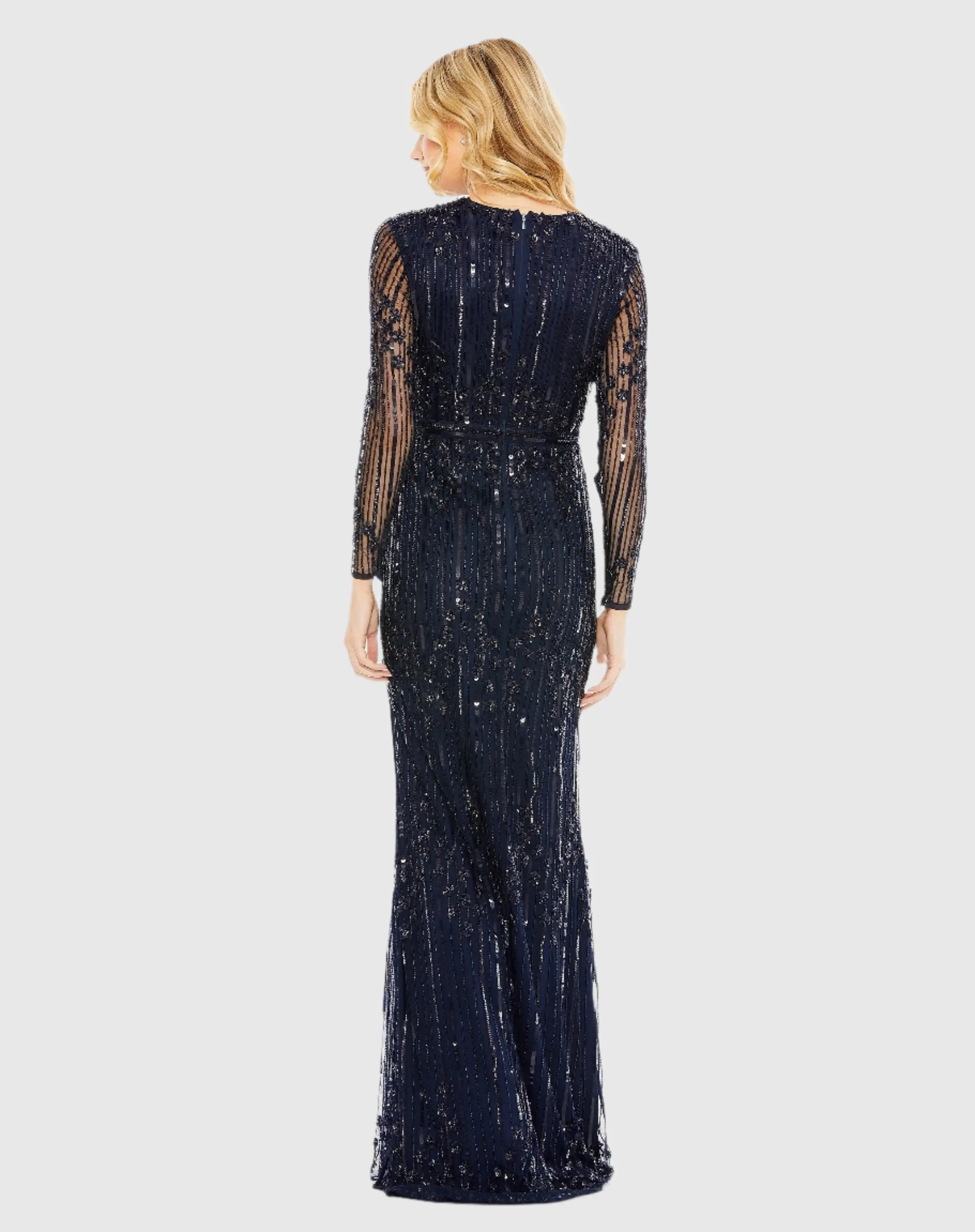 Embellished Long Sleeve Column Gown