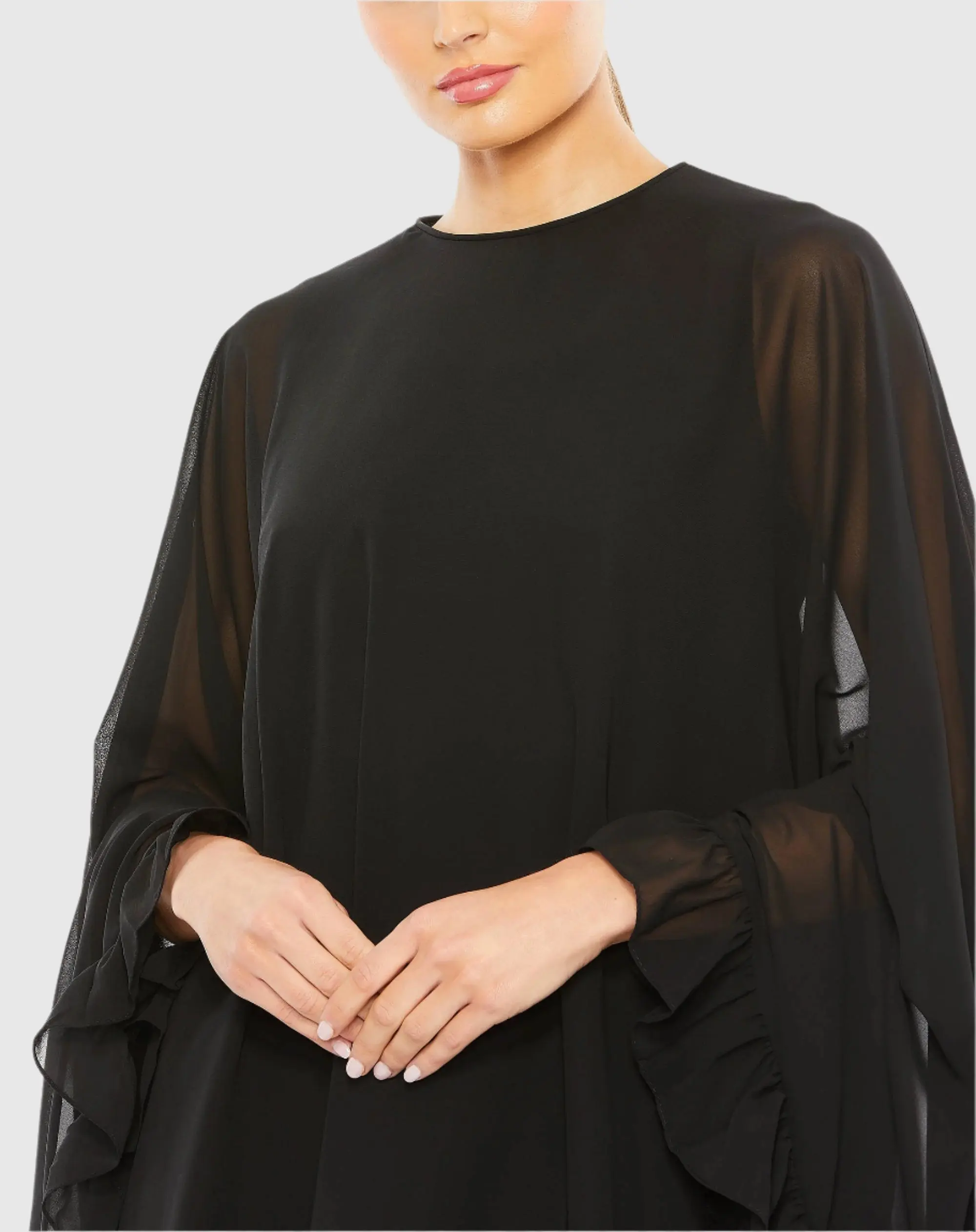 High Neck Ruffle Hem Cape Mini Dress