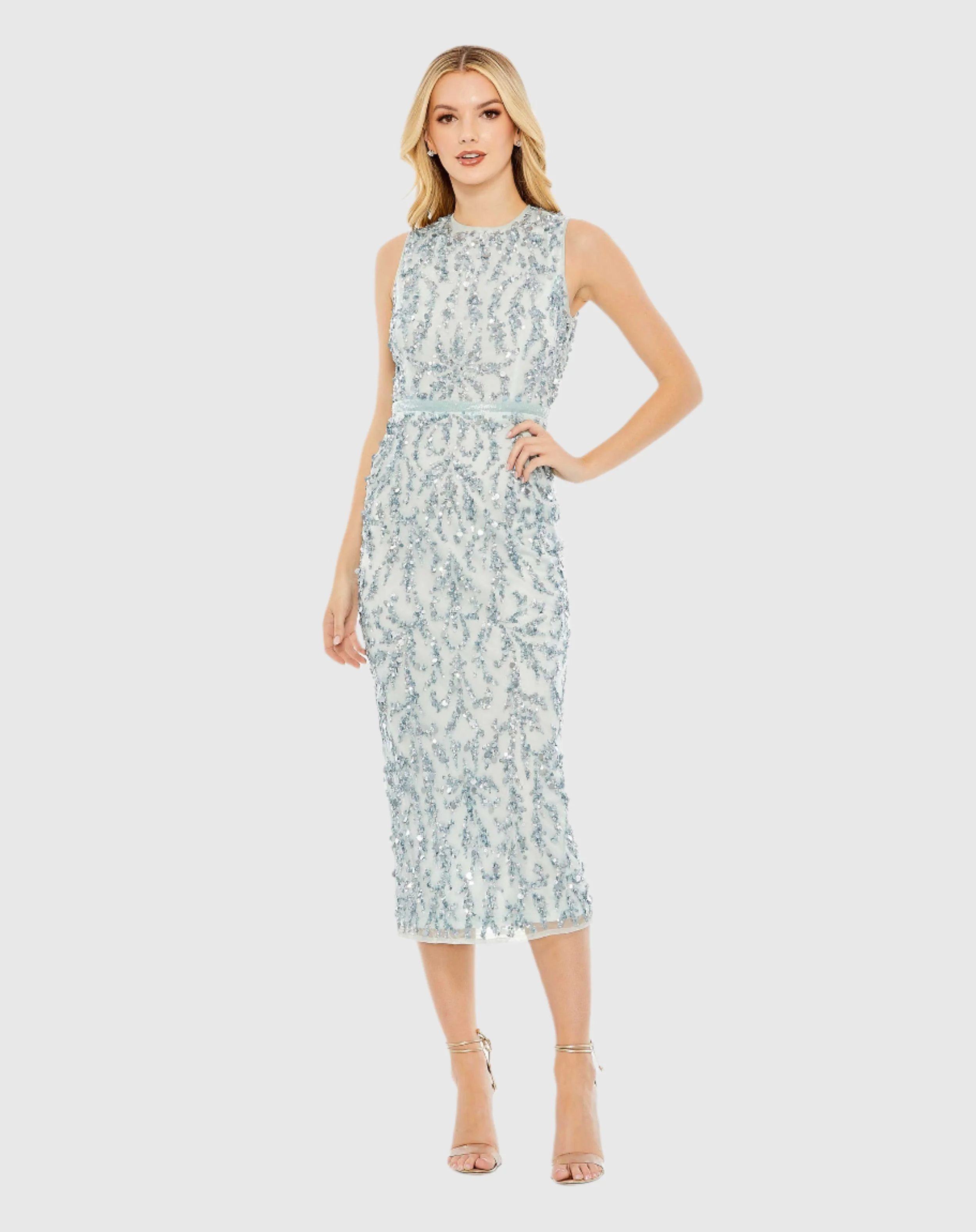 Sequined Sleeveless High Neck Midi Dress