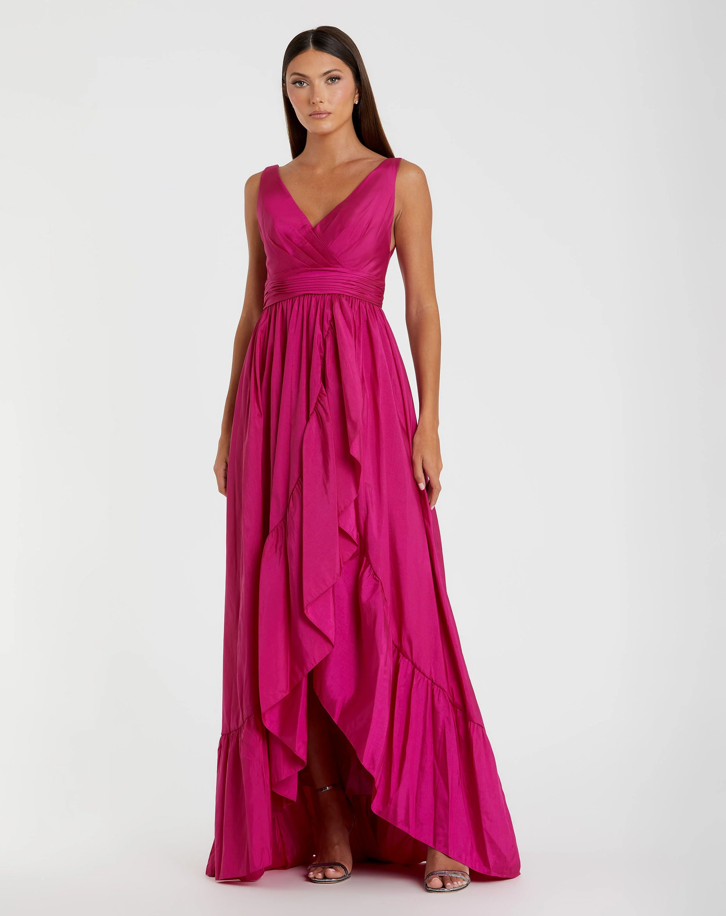 Taffeta High Low Ruffle Gown