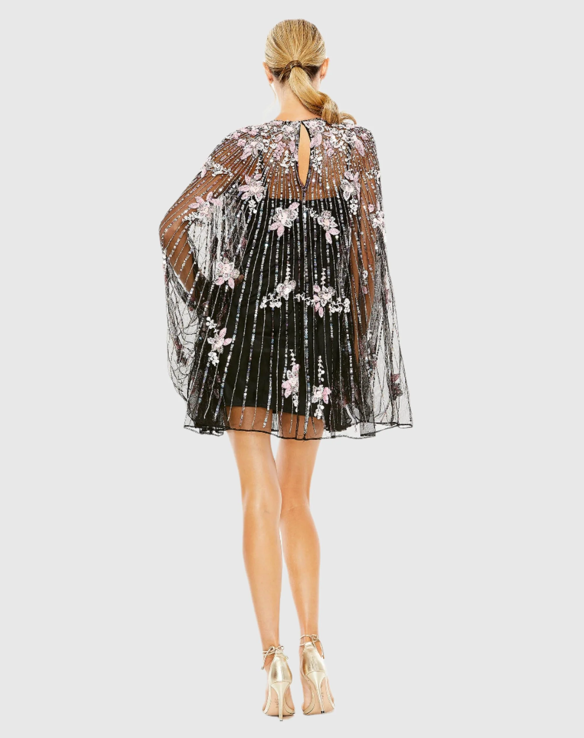 Black High Neck Embellished Trapeze Dress