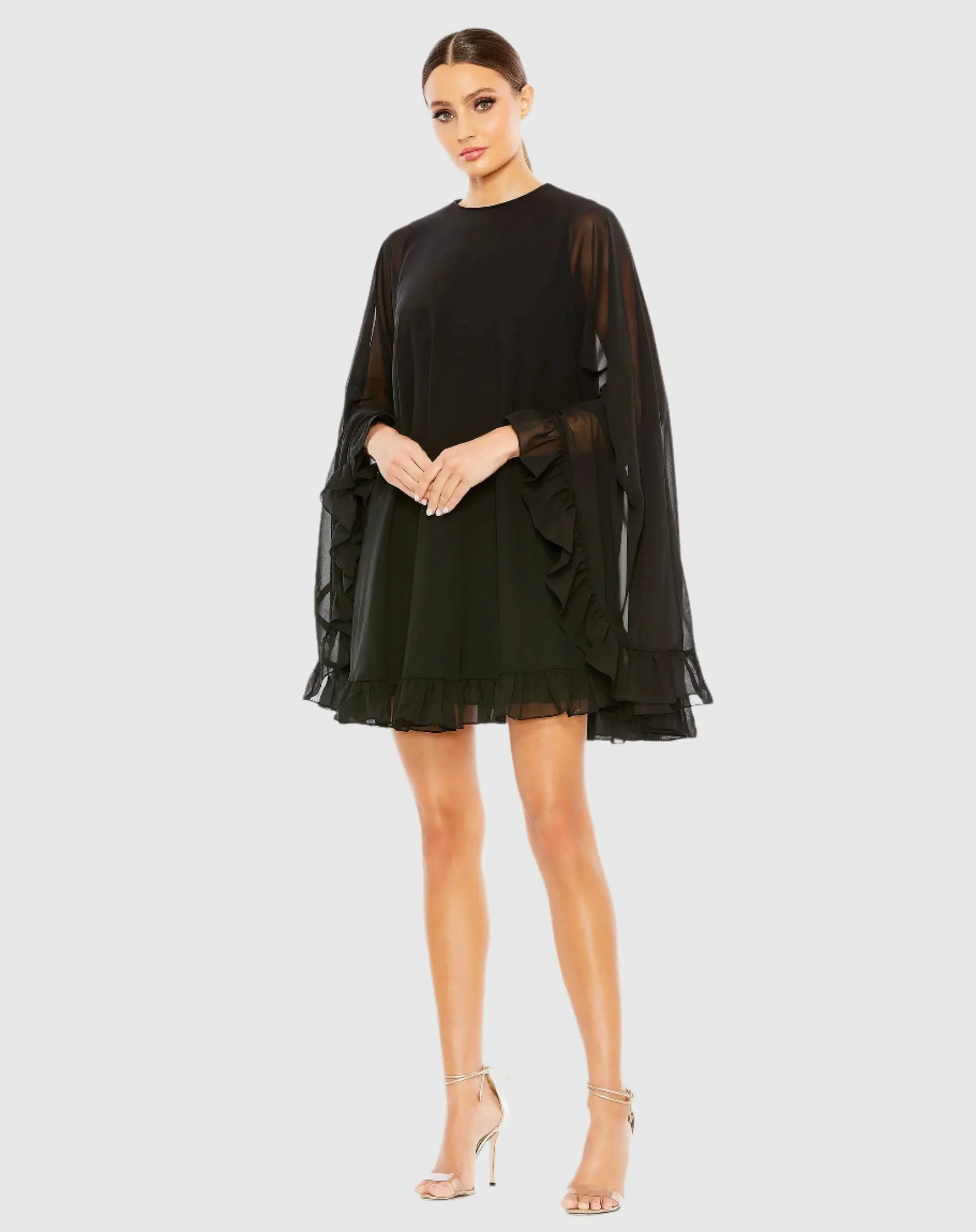 High Neck Ruffle Hem Cape Mini Dress