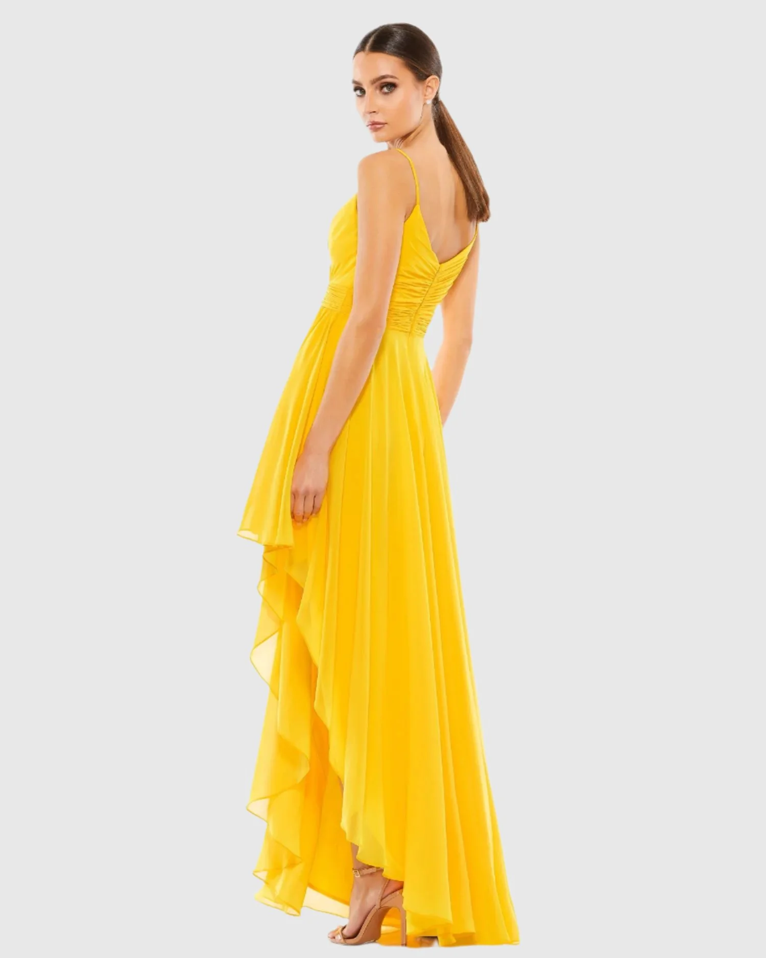 Yellow Asymmetrical Hem Chiffon Maxi Dress