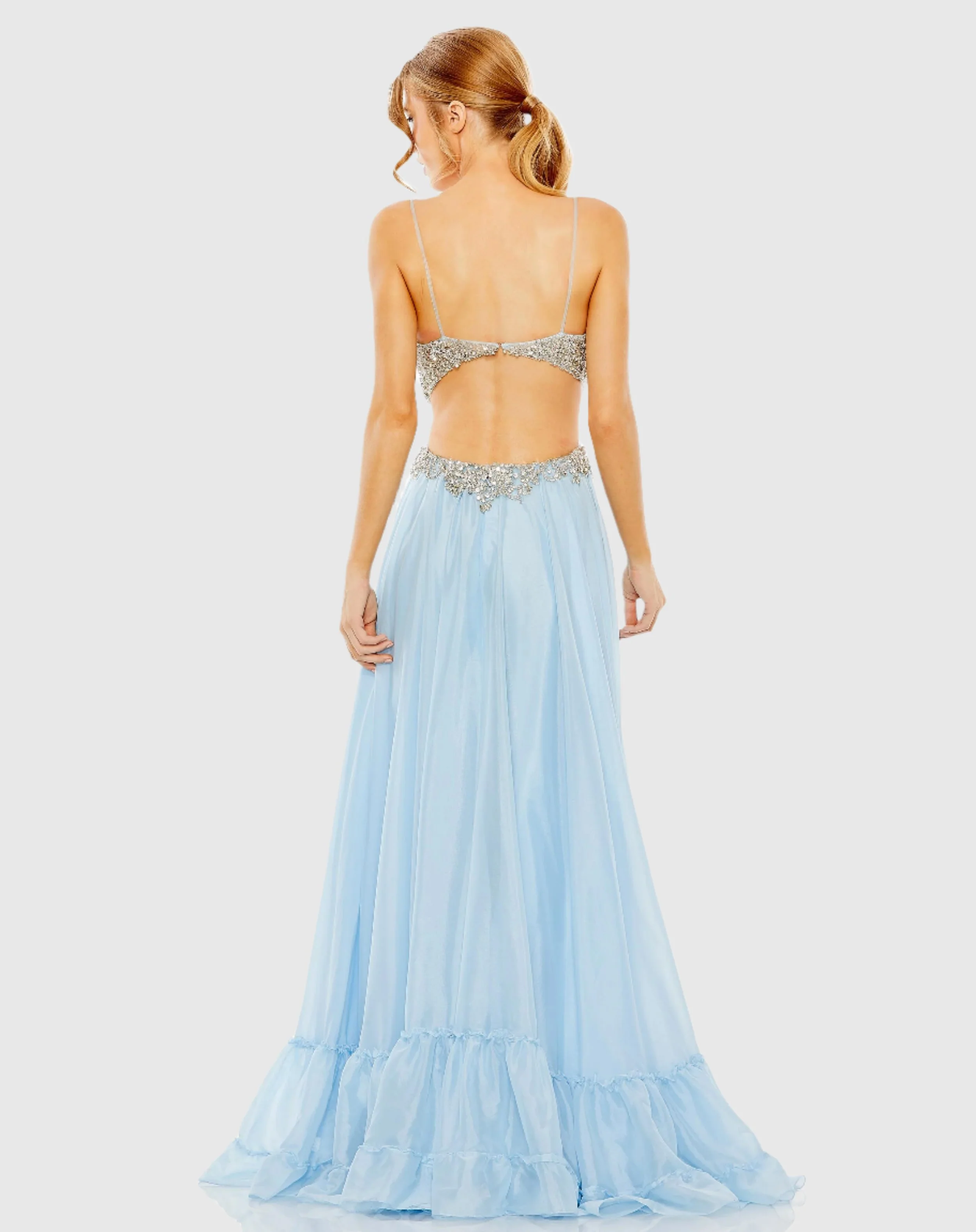 Embellished Cut Out Open Back High Low Gown