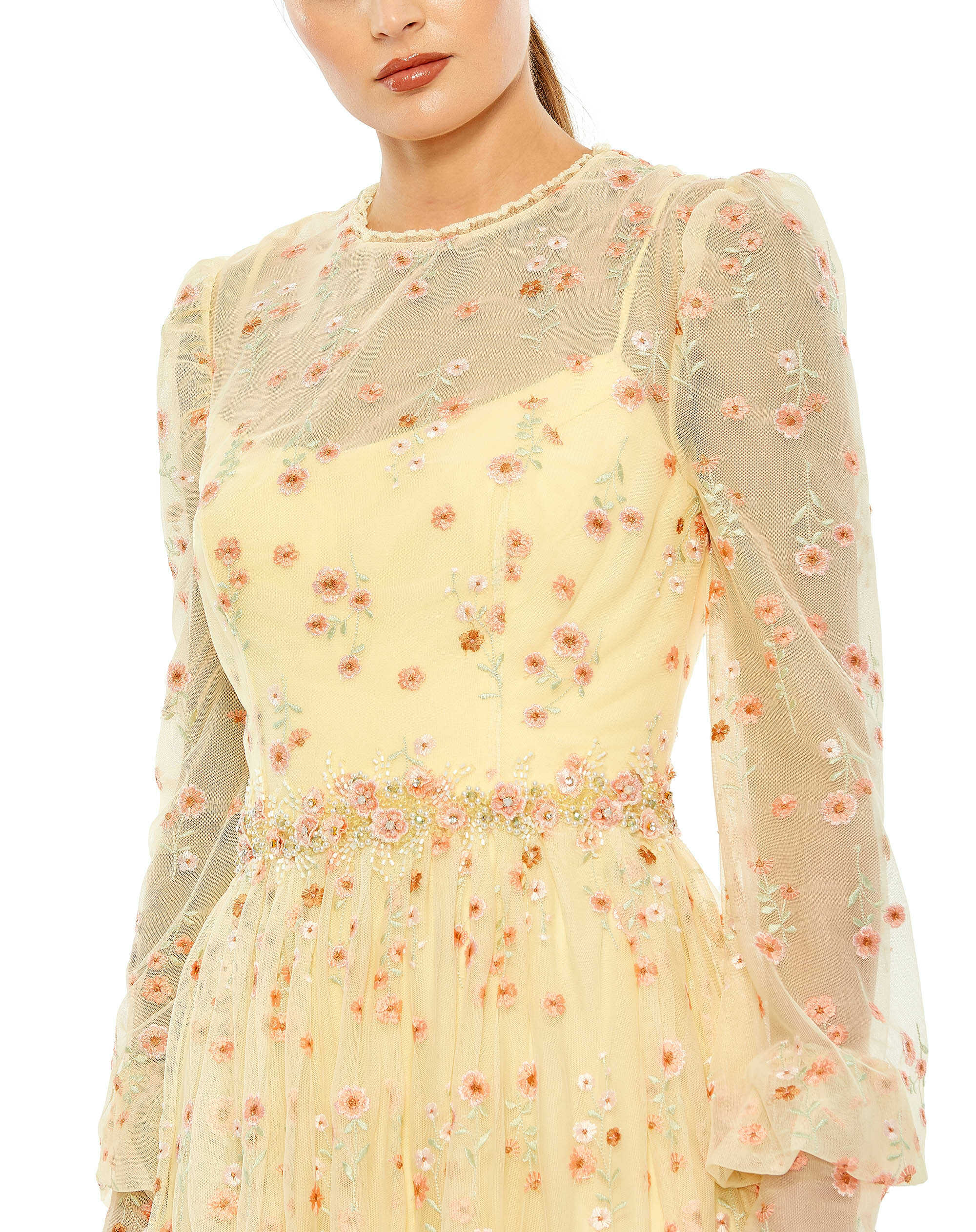 Embroidered Floral Bishop Sleeve A Line Gown | Sample | Sz. 4