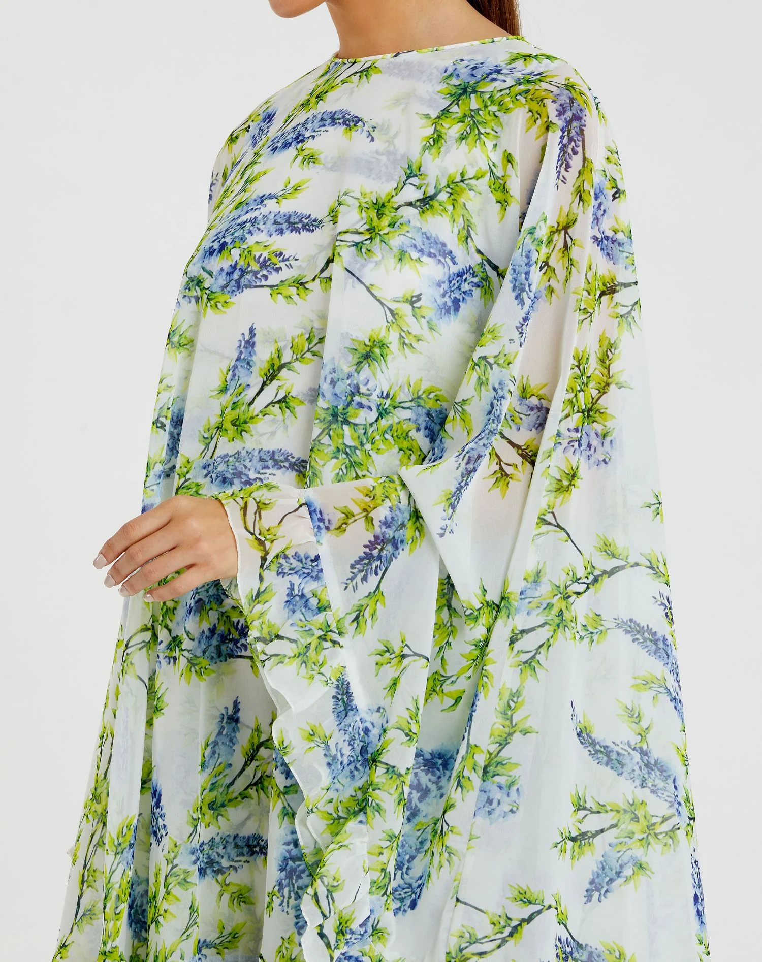 Multicolor Floral Print High Neck Ruffle Hem Cape Mini Dress