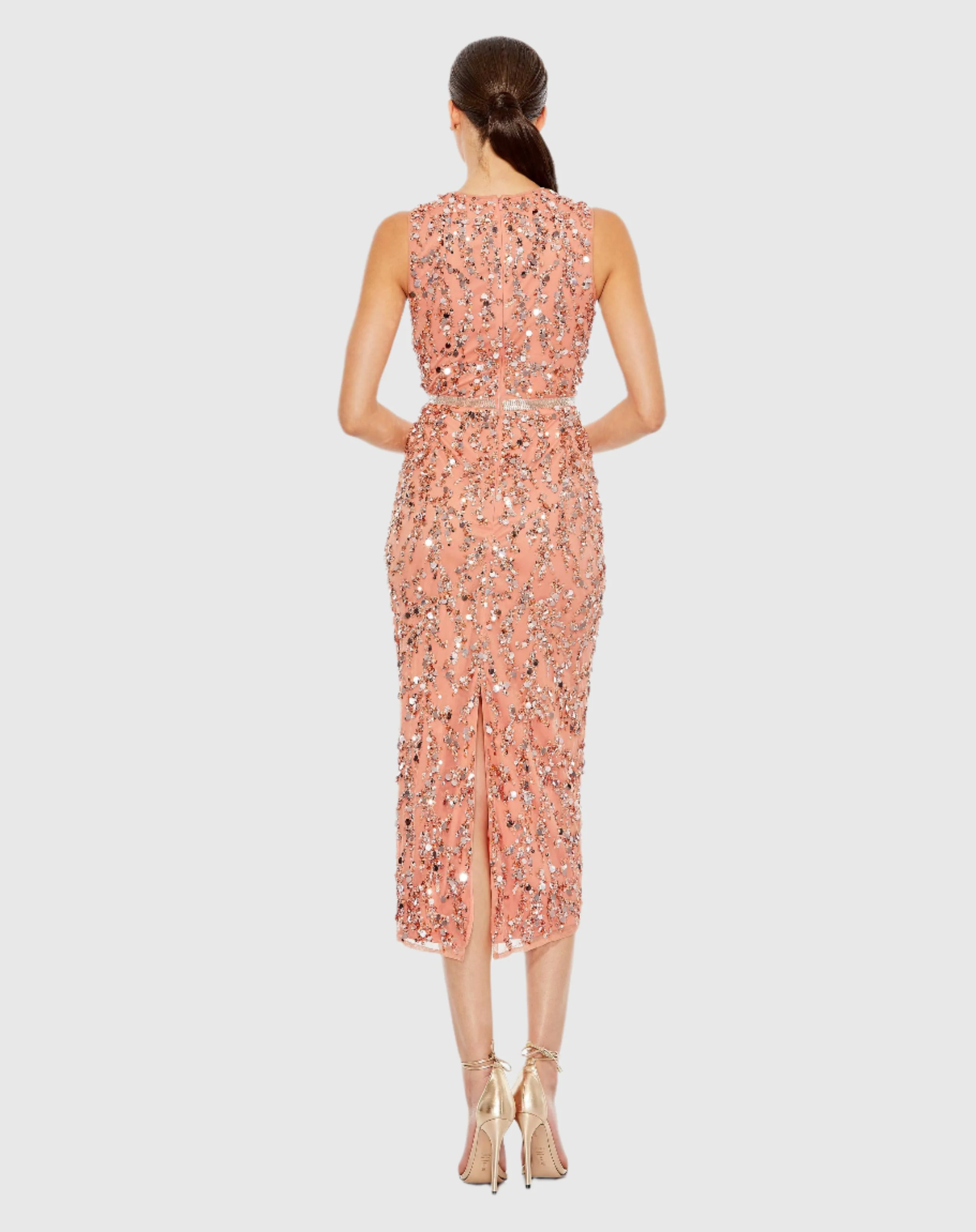 Sequined Sleeveless High Neck Midi Dress