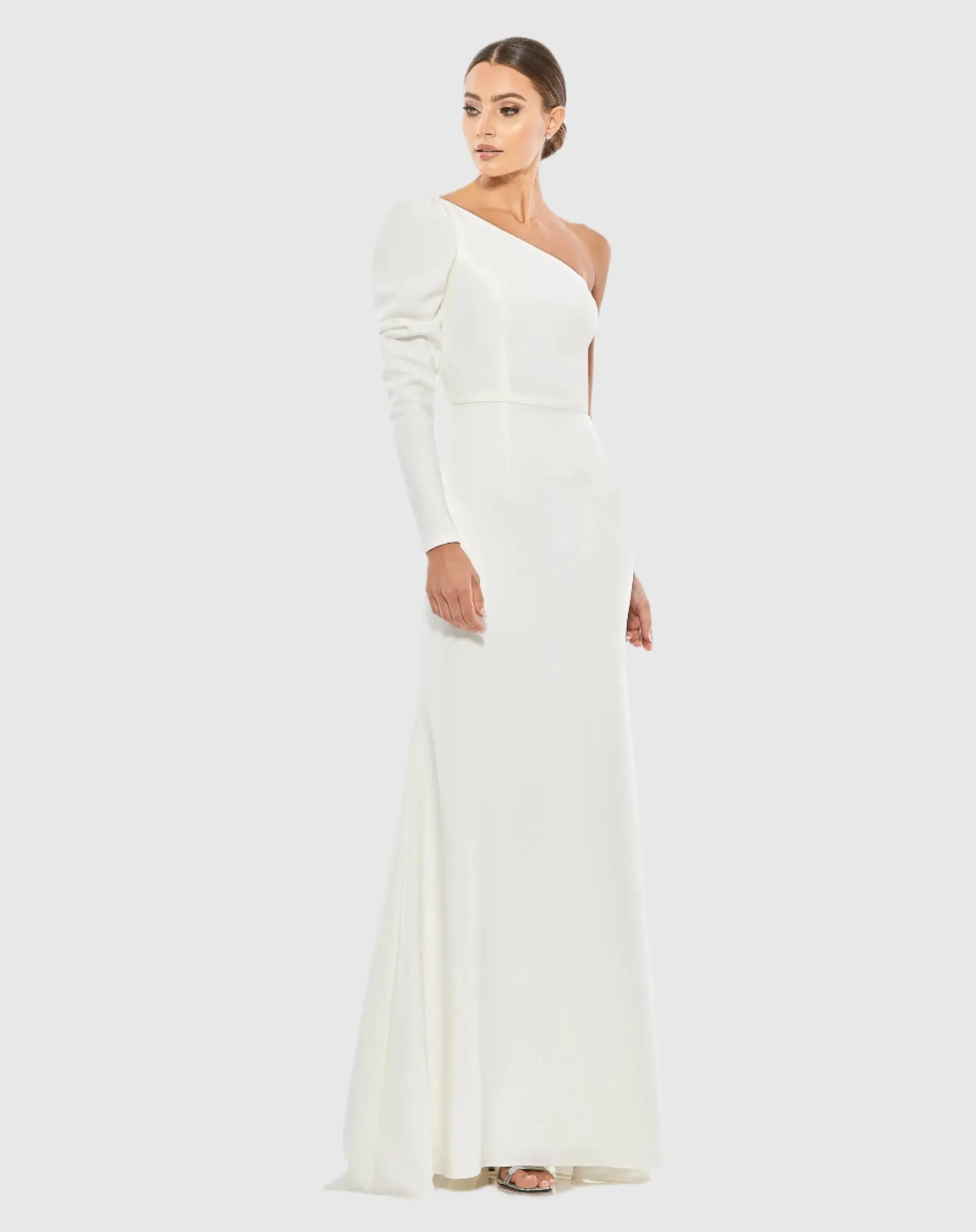 White One Shoulder Puff Sleeve Gown - FINAL SALE