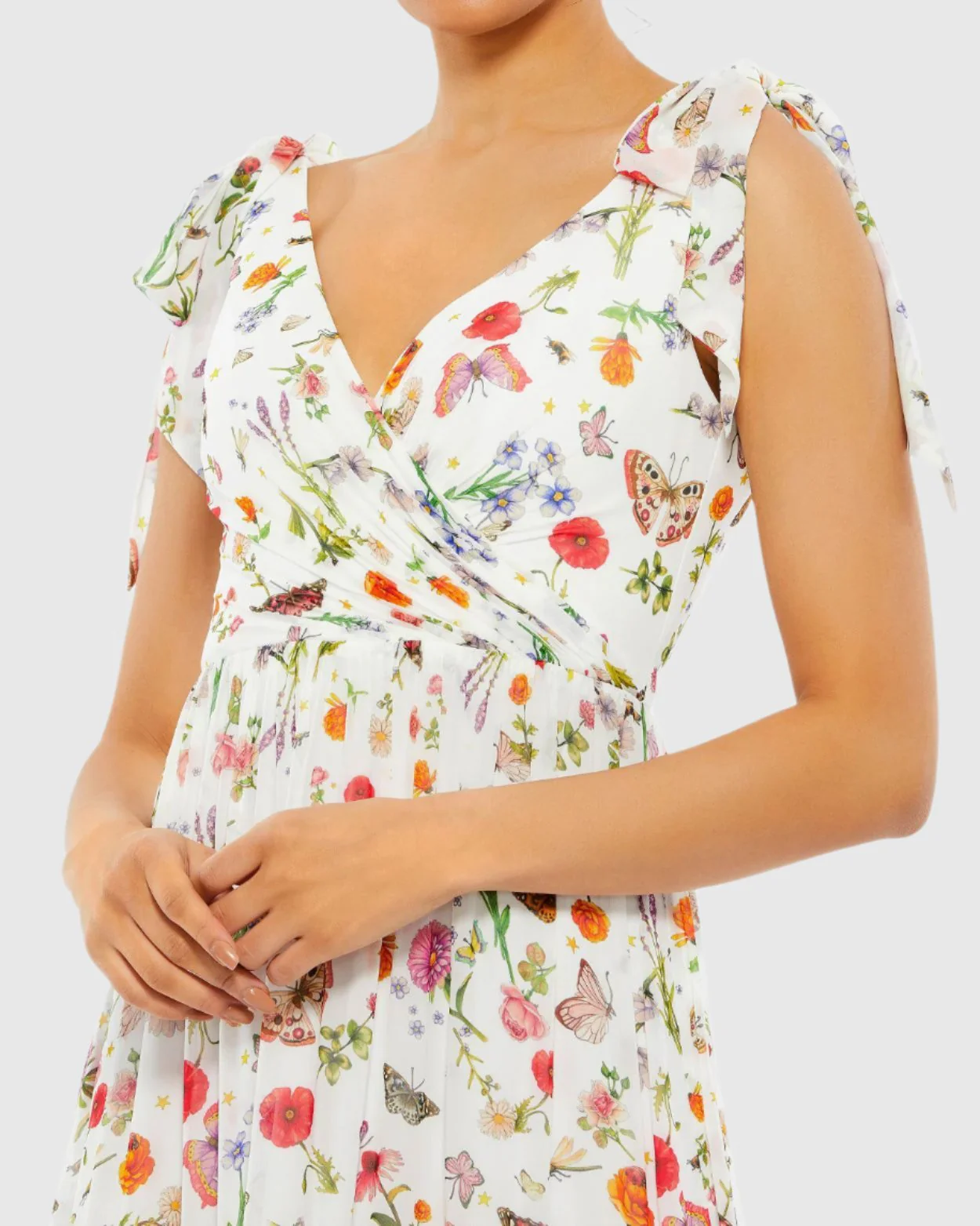 Floral Print Sleeveless Soft Tie Shoulder Gown