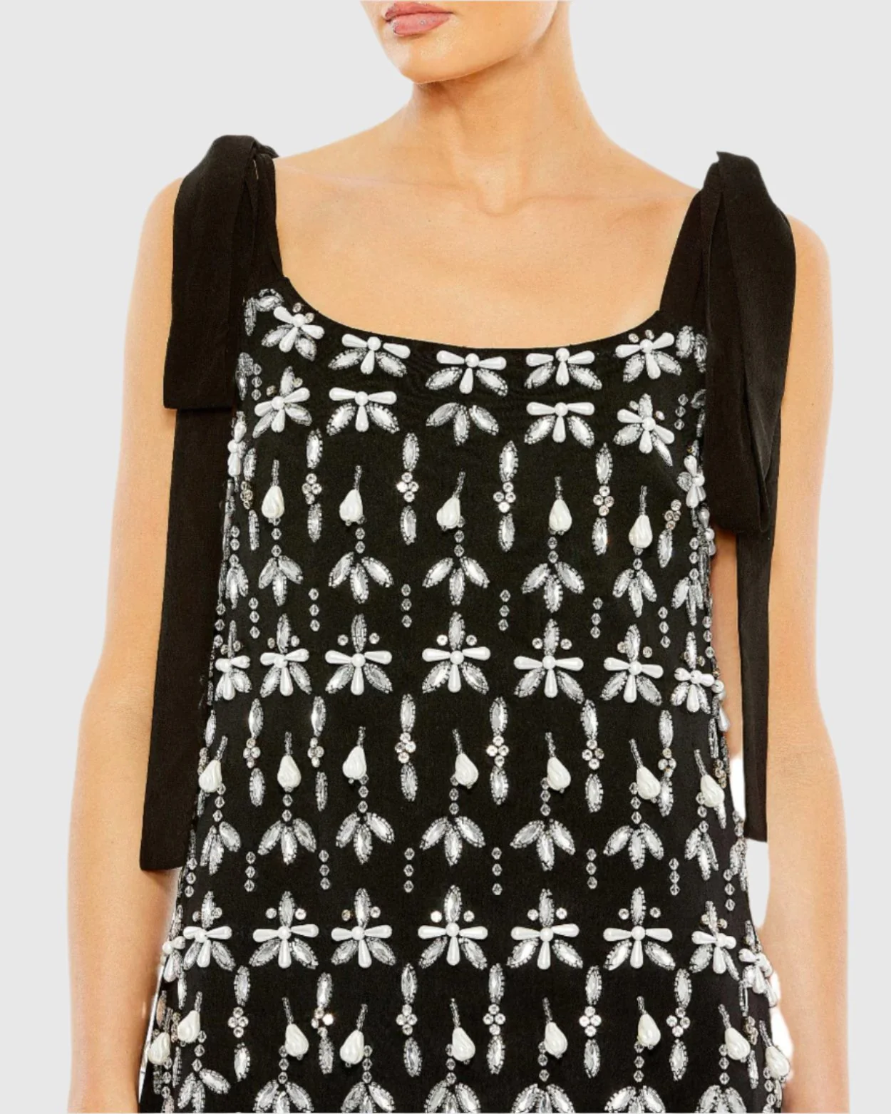 Black Jewel Encrusted Soft Tie Sleeveless Dress