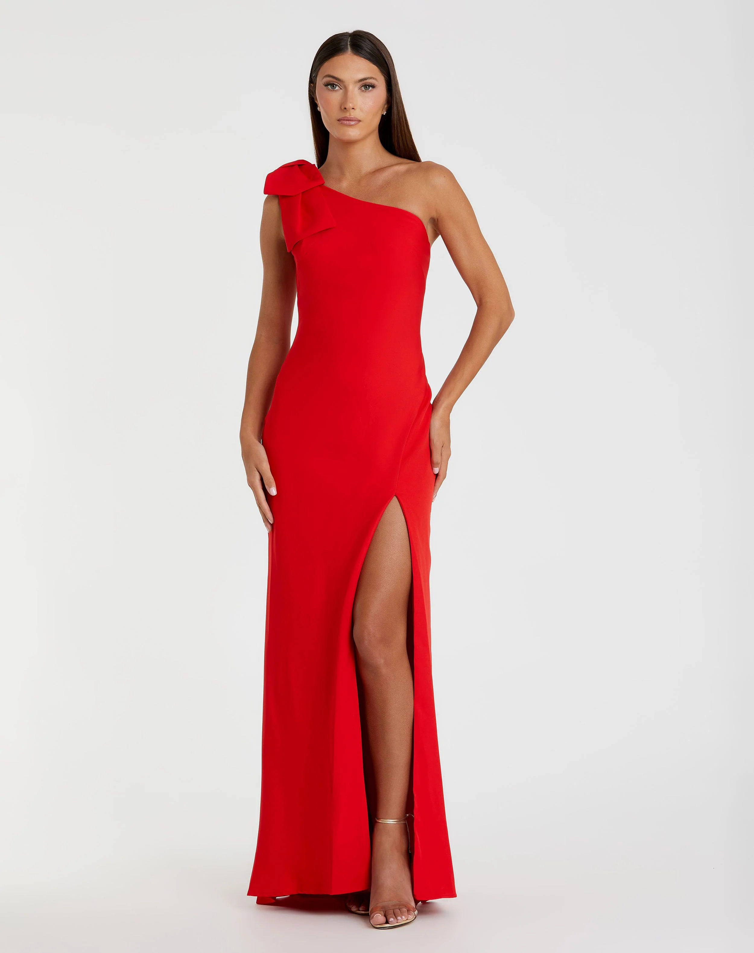 Red Bow One Shoulder Evening Gown