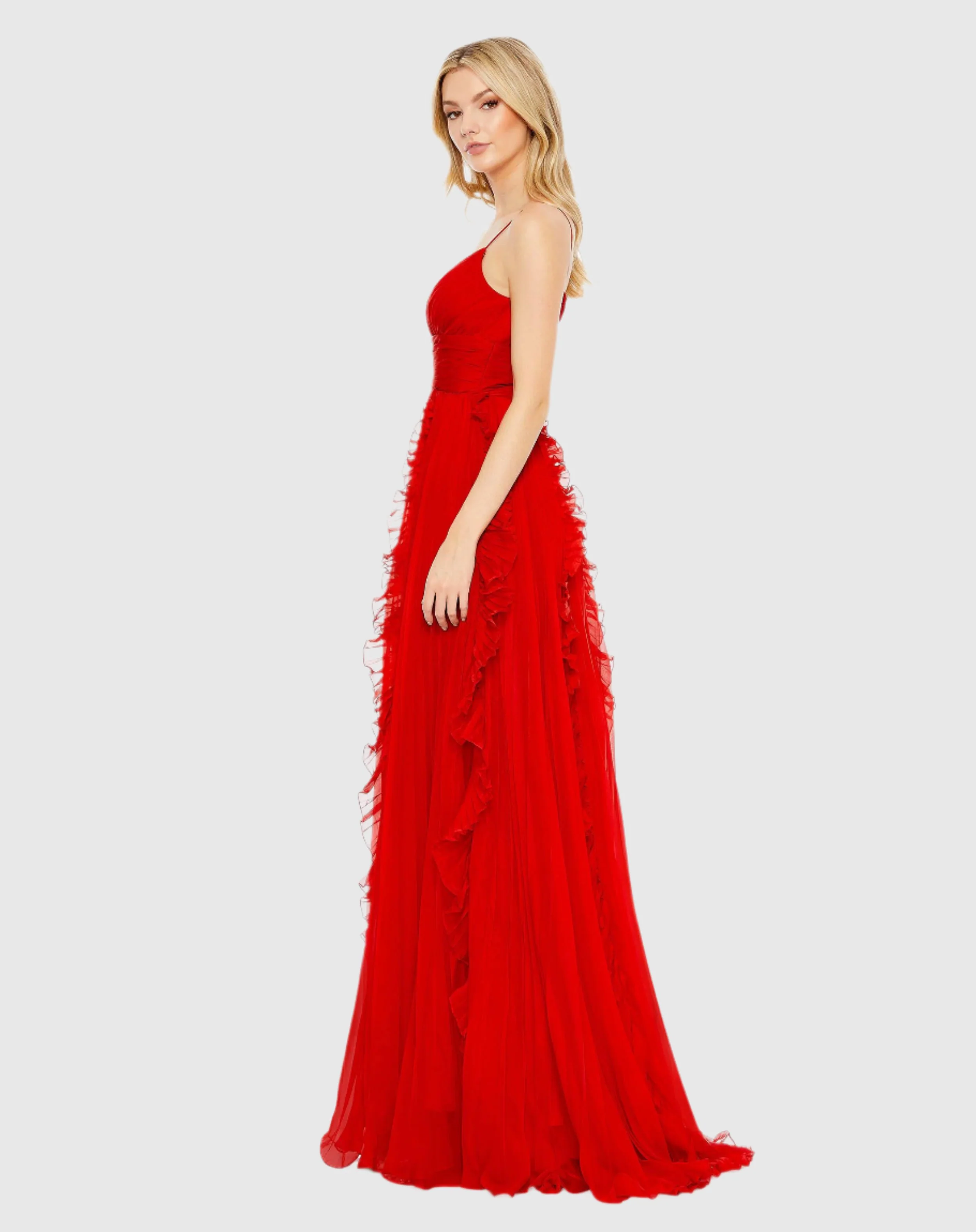 Red Pleated Sleeveless Flowy Gown
