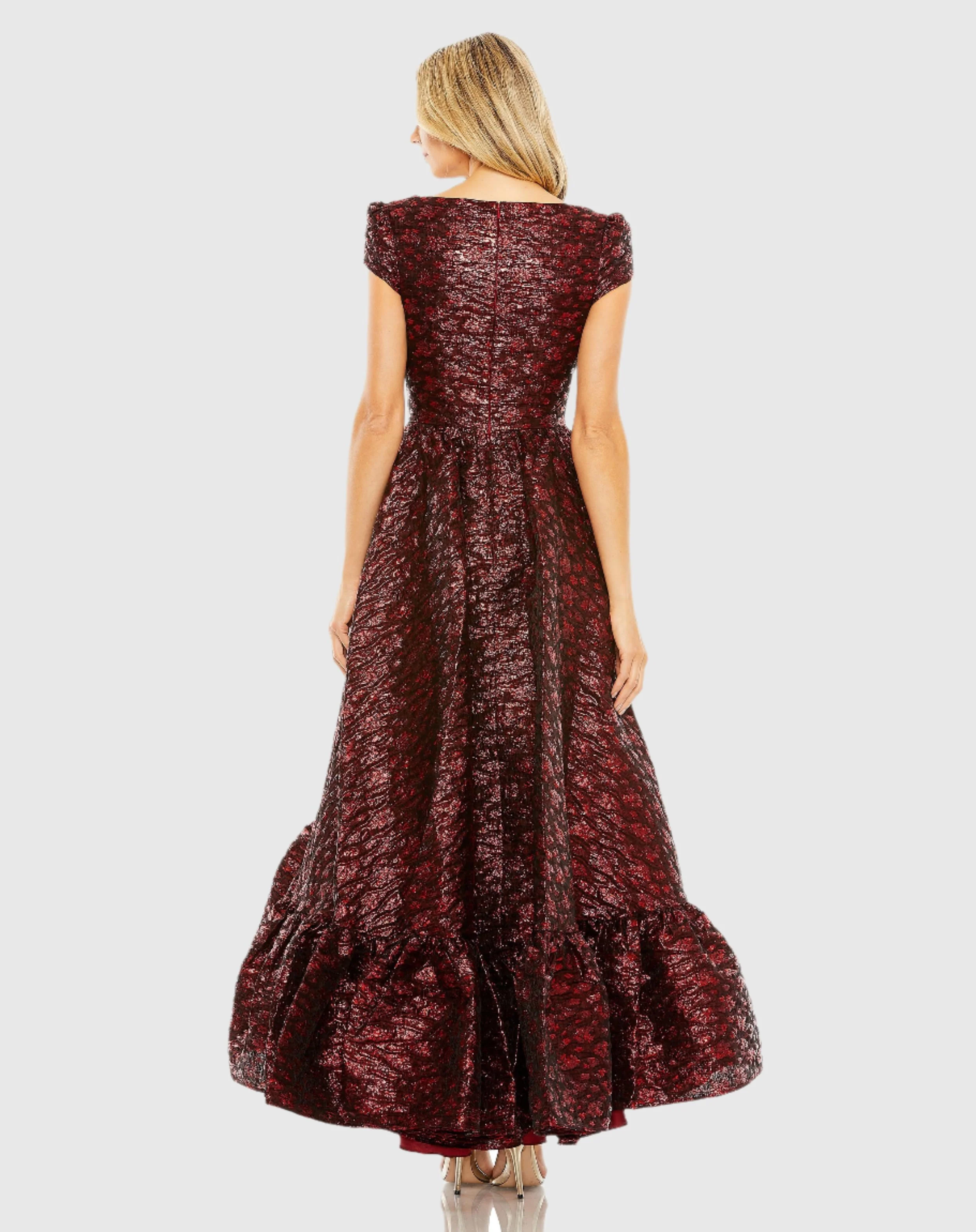 High Neck Brocade Bubble Hem Dress