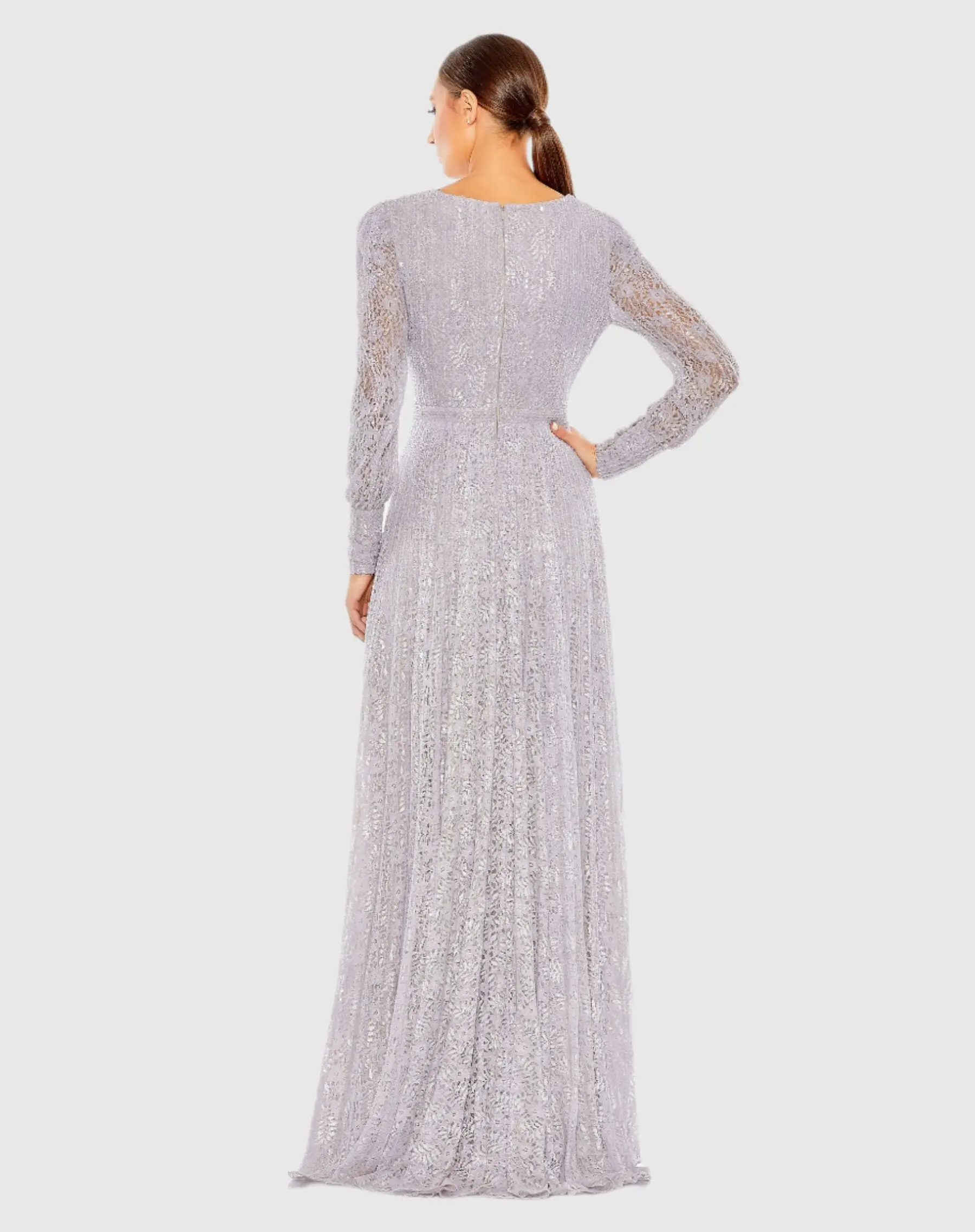Purple Beaded Lace Long Sleeve Wrap Over Gown - FINAL SALE