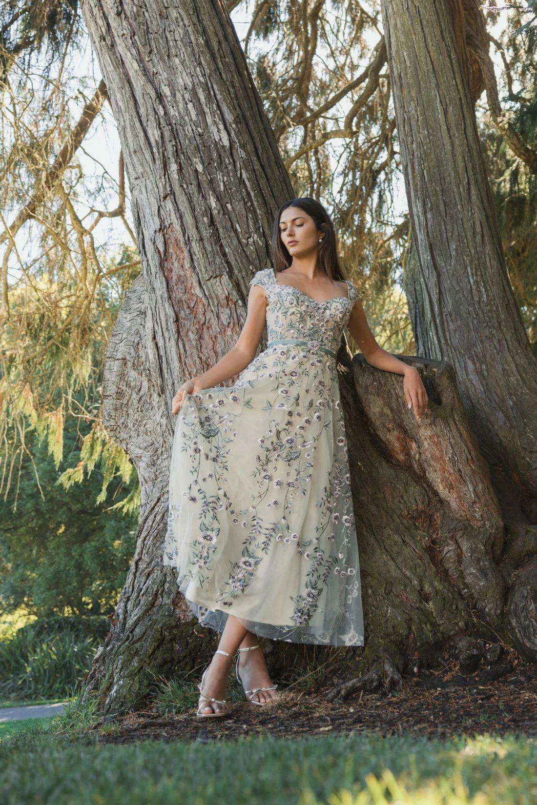 Floral Embroidered Sweetheart Neckline Dress