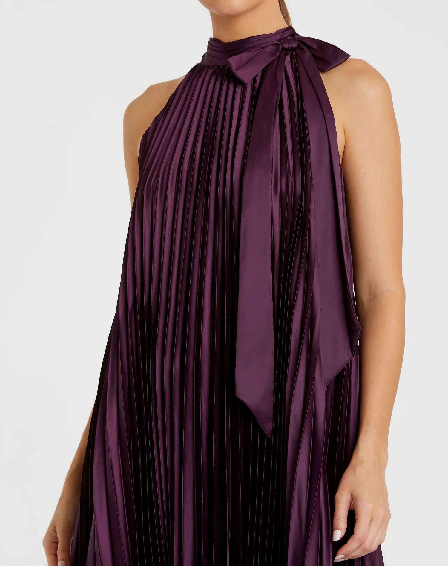 Purple Pleated Halter Neck High Low Gown