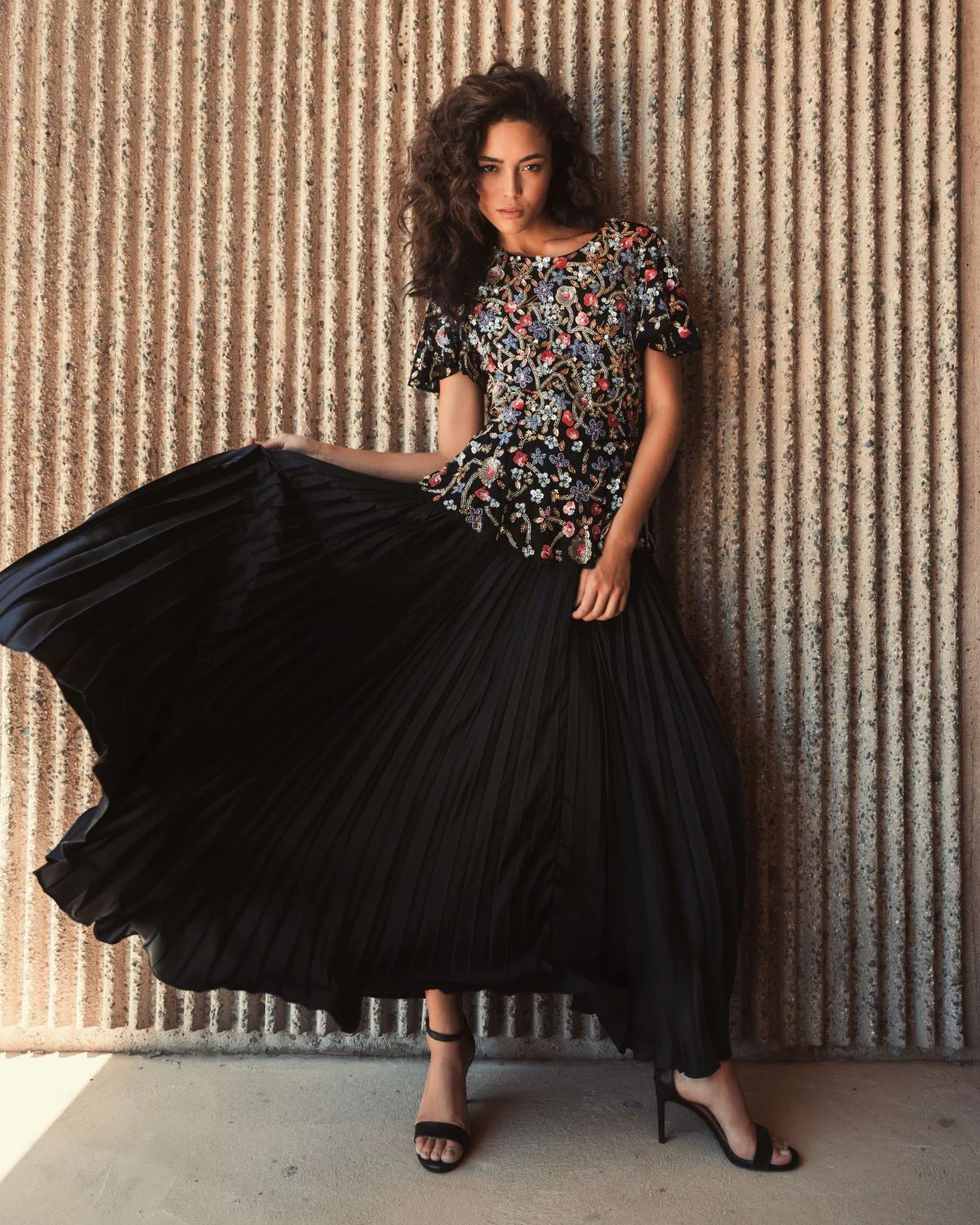 Floral Embellished Butterfly Sleeve Peplum Top - FINAL SALE