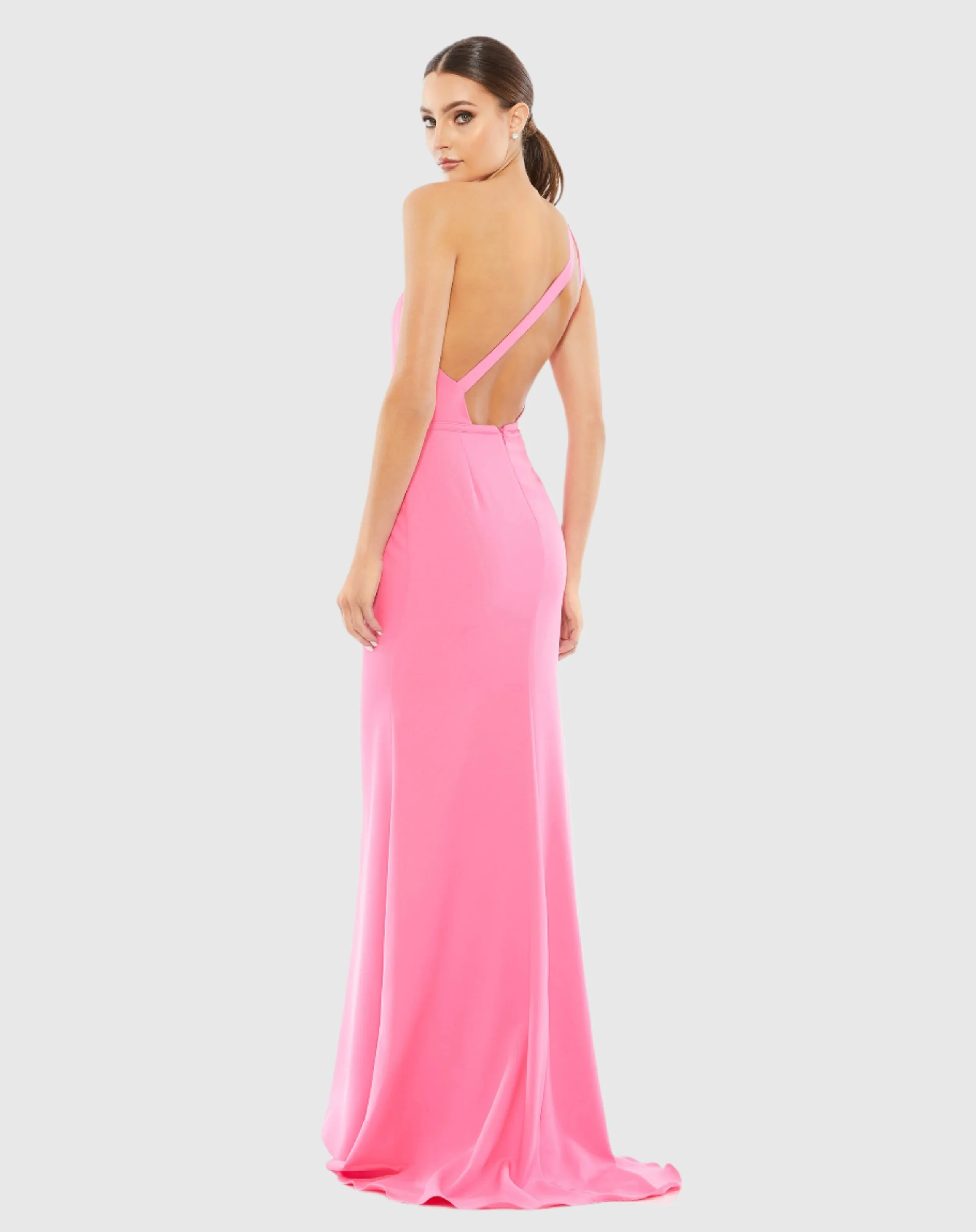 Pink One Shoulder Jersey Mermaid Gown