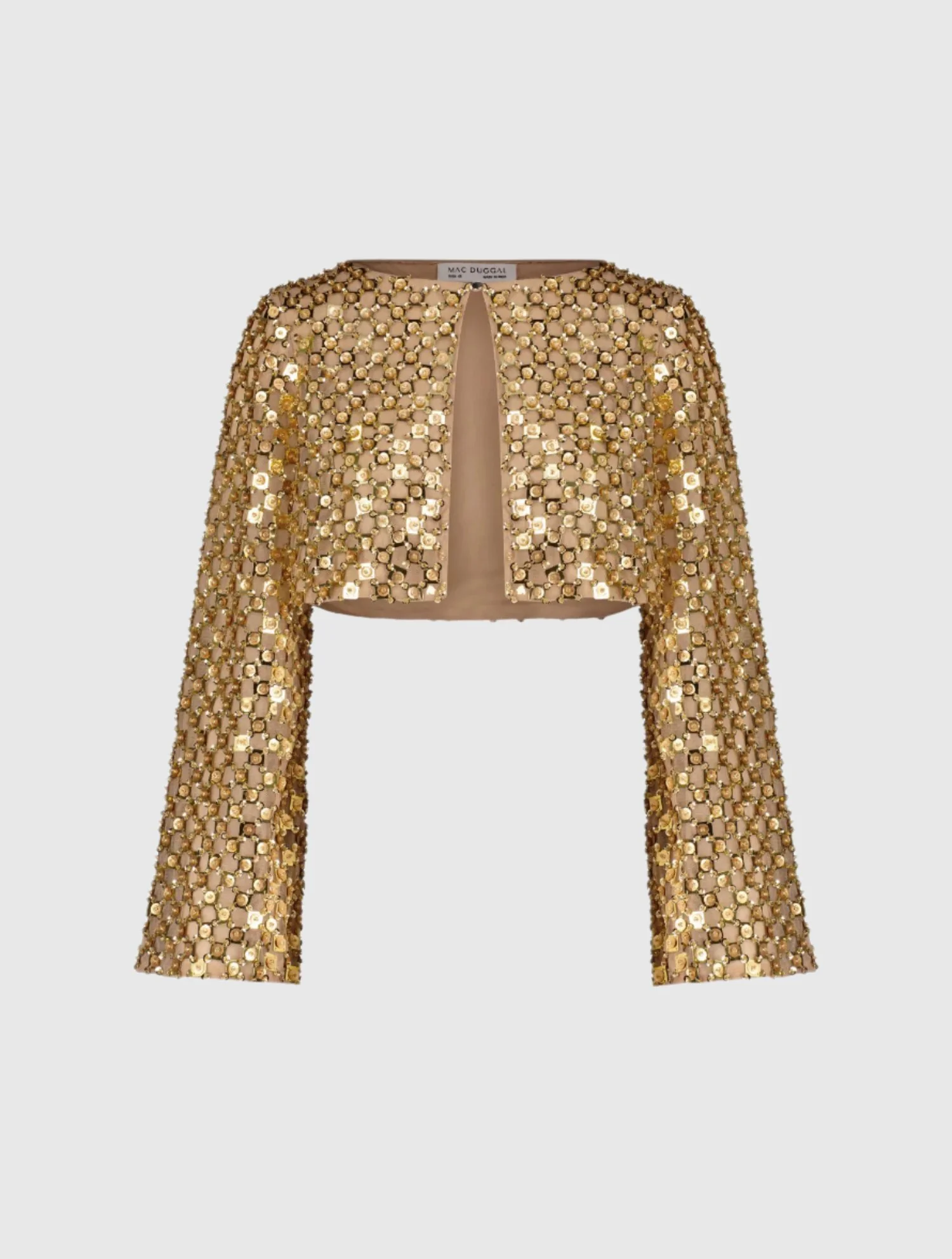 Gold Beaded Sequin Georgette Long Sleeve Cardigan