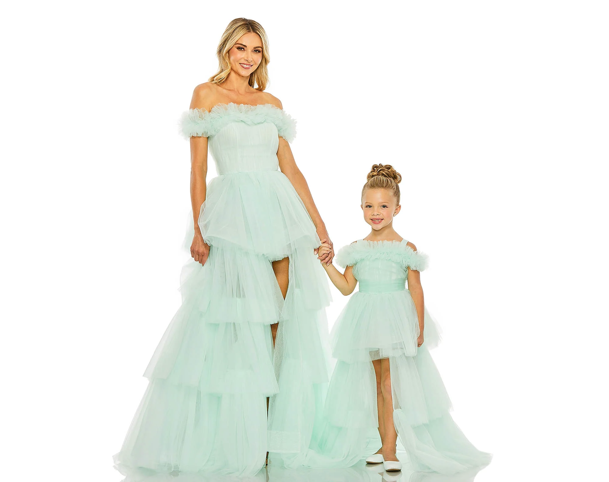 Green Girls Off the Shoulder High Low Tulle Dress