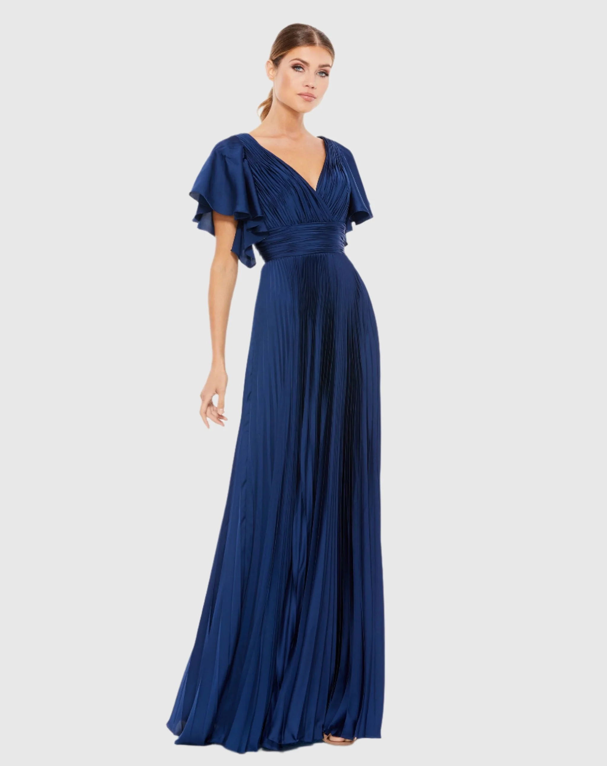 Pleated A-Line Flowing Sleeve Gown