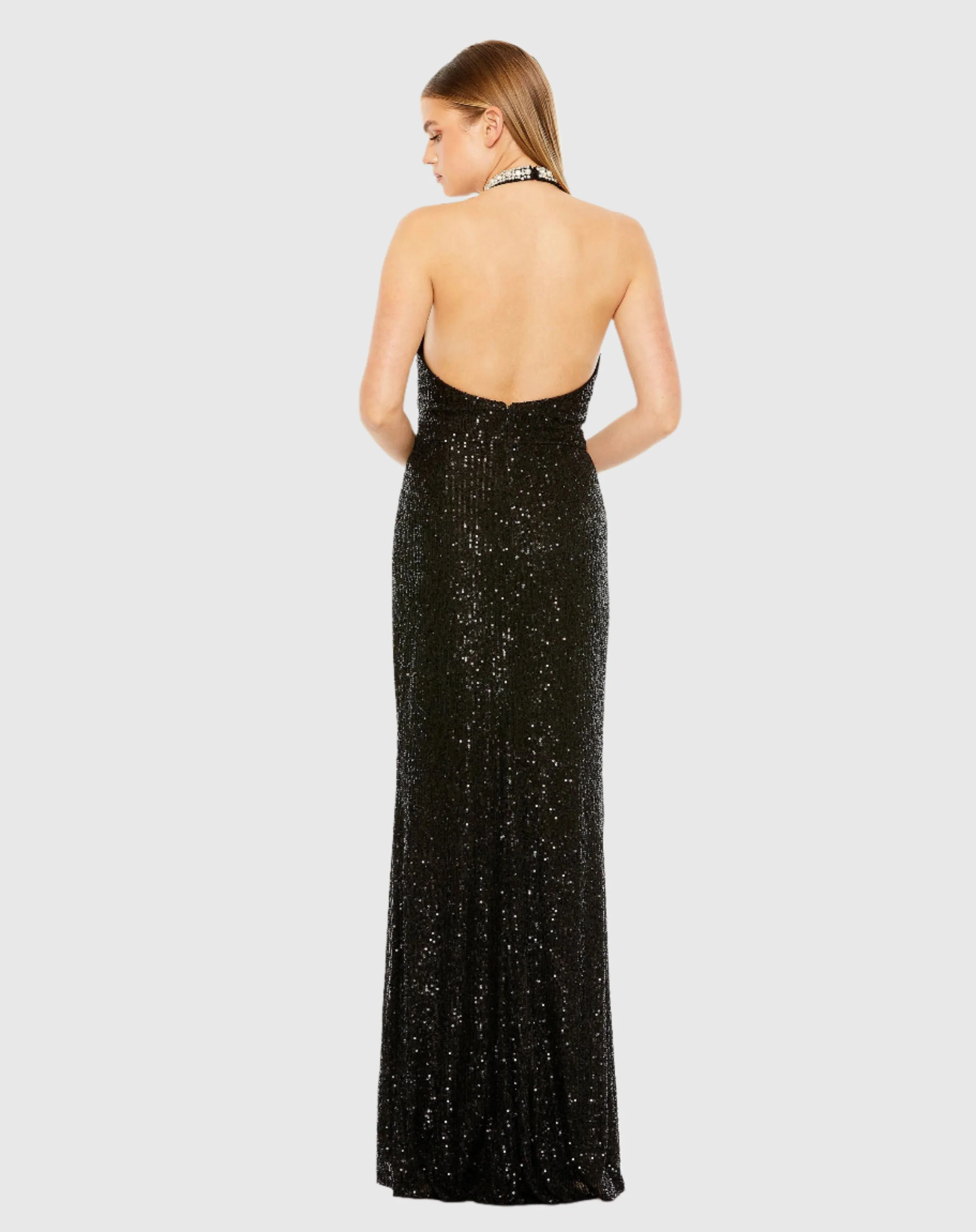 Black Halter Keyhole Sequin Gown