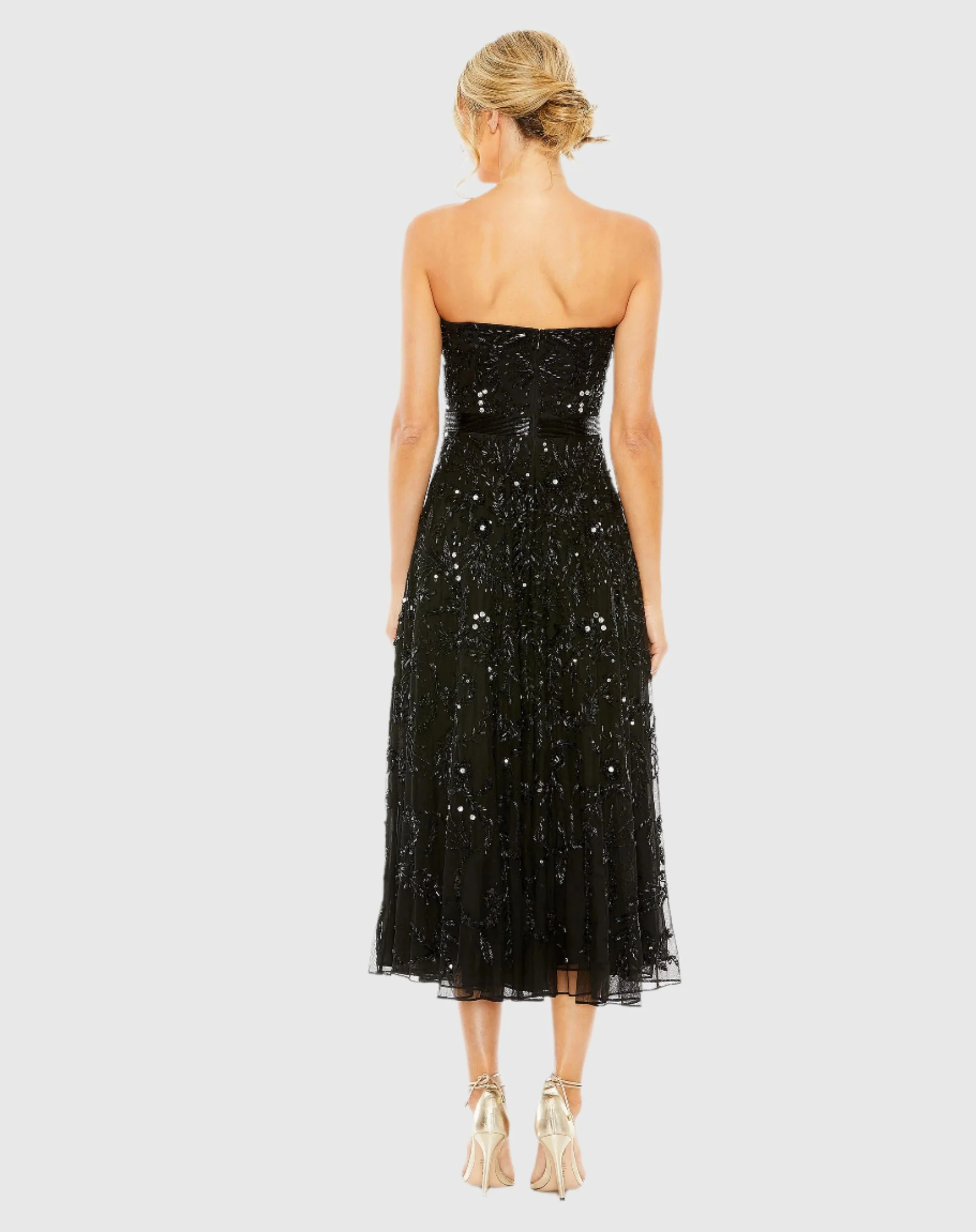 Black Strapless Embellished A Line Dress