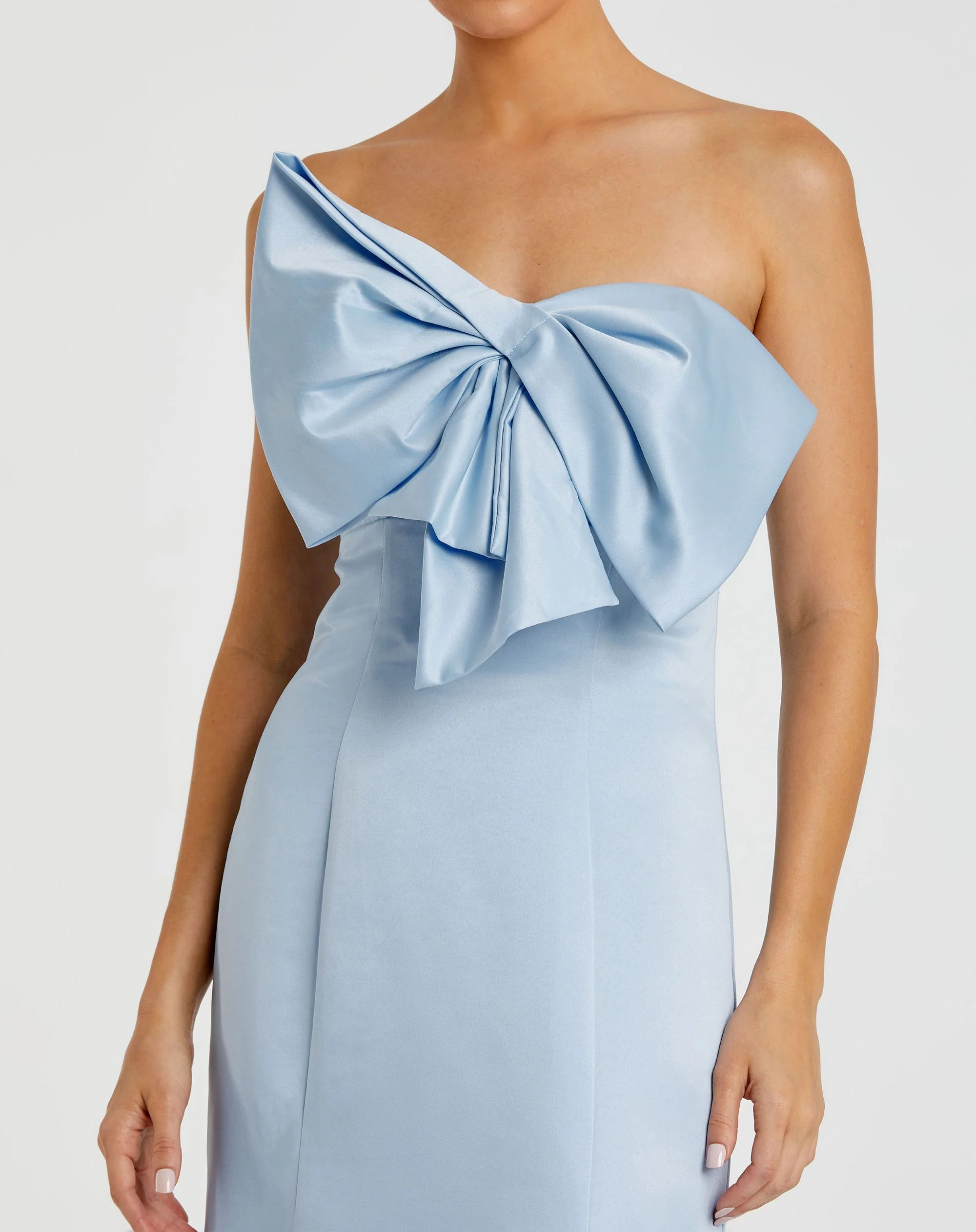 Light Blue Strapless Bow Mermaid Gown