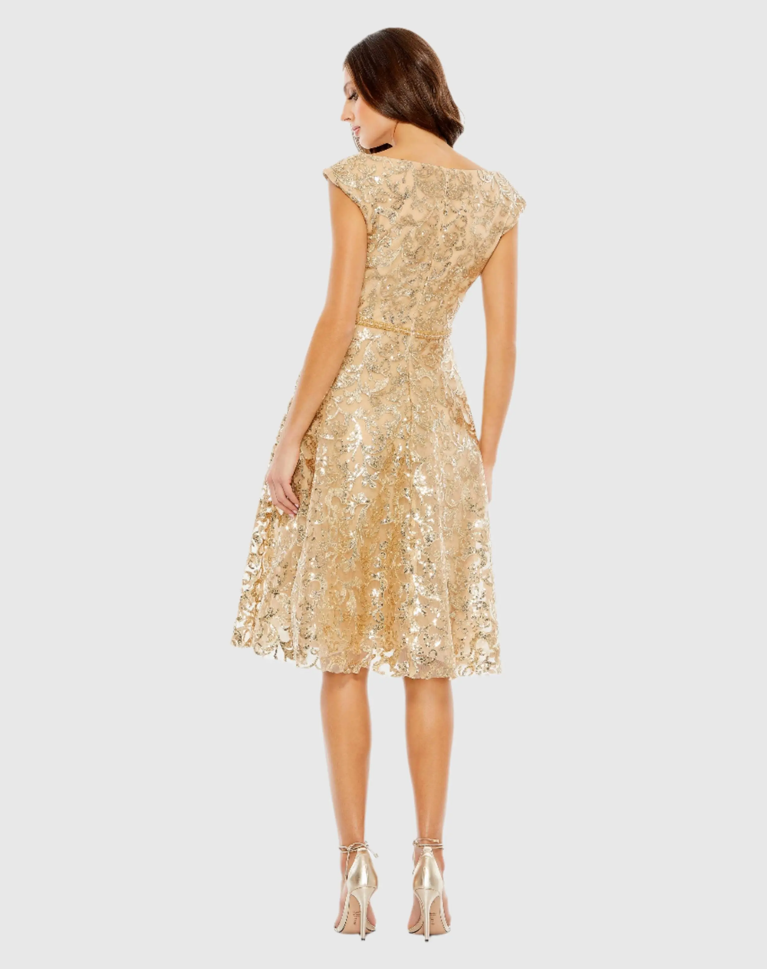 Sequined V Neck Cap Sleeve Dress - FINAL SALE