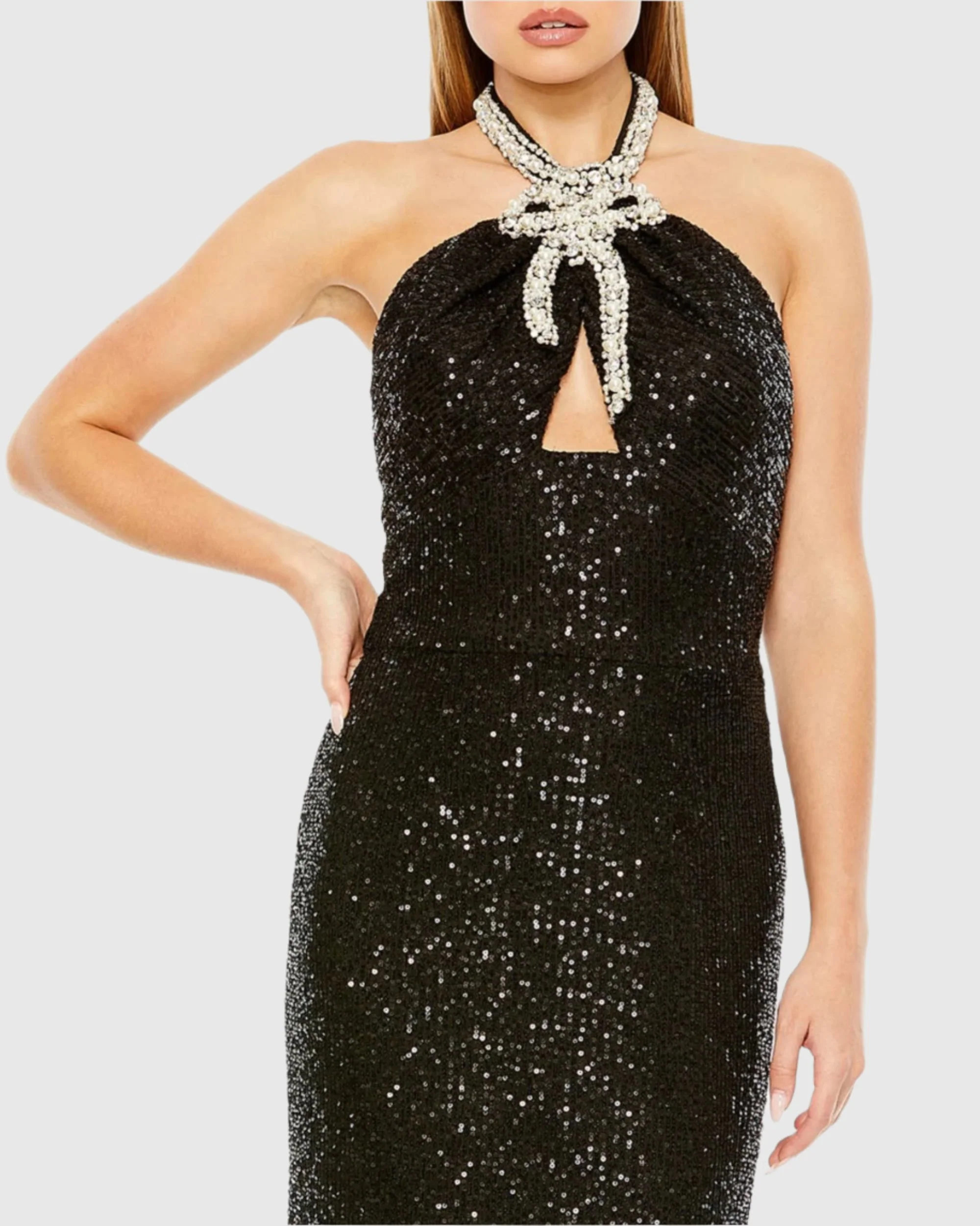 Black Halter Keyhole Sequin Gown