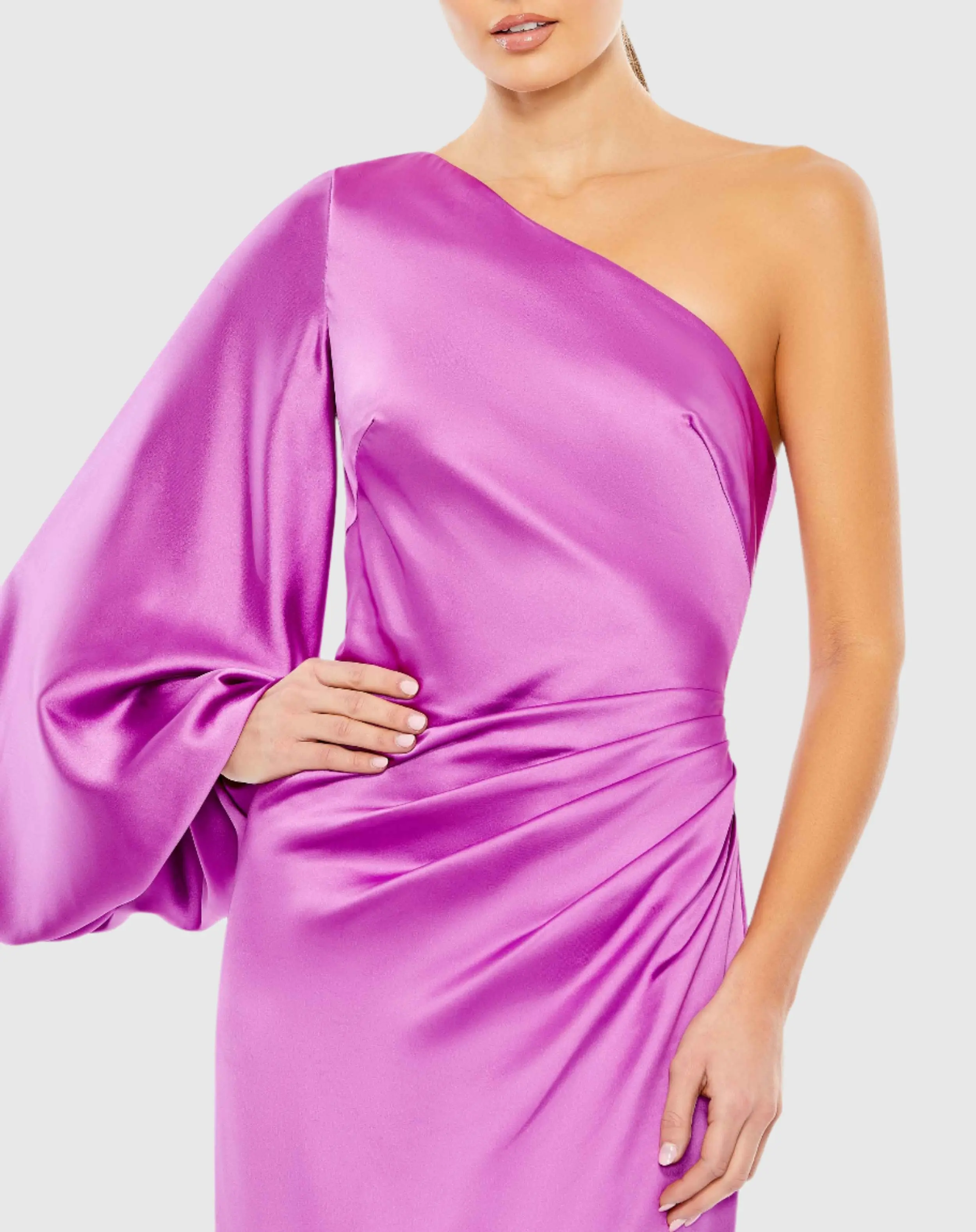 Purple Satin Puff Sleeve Gown