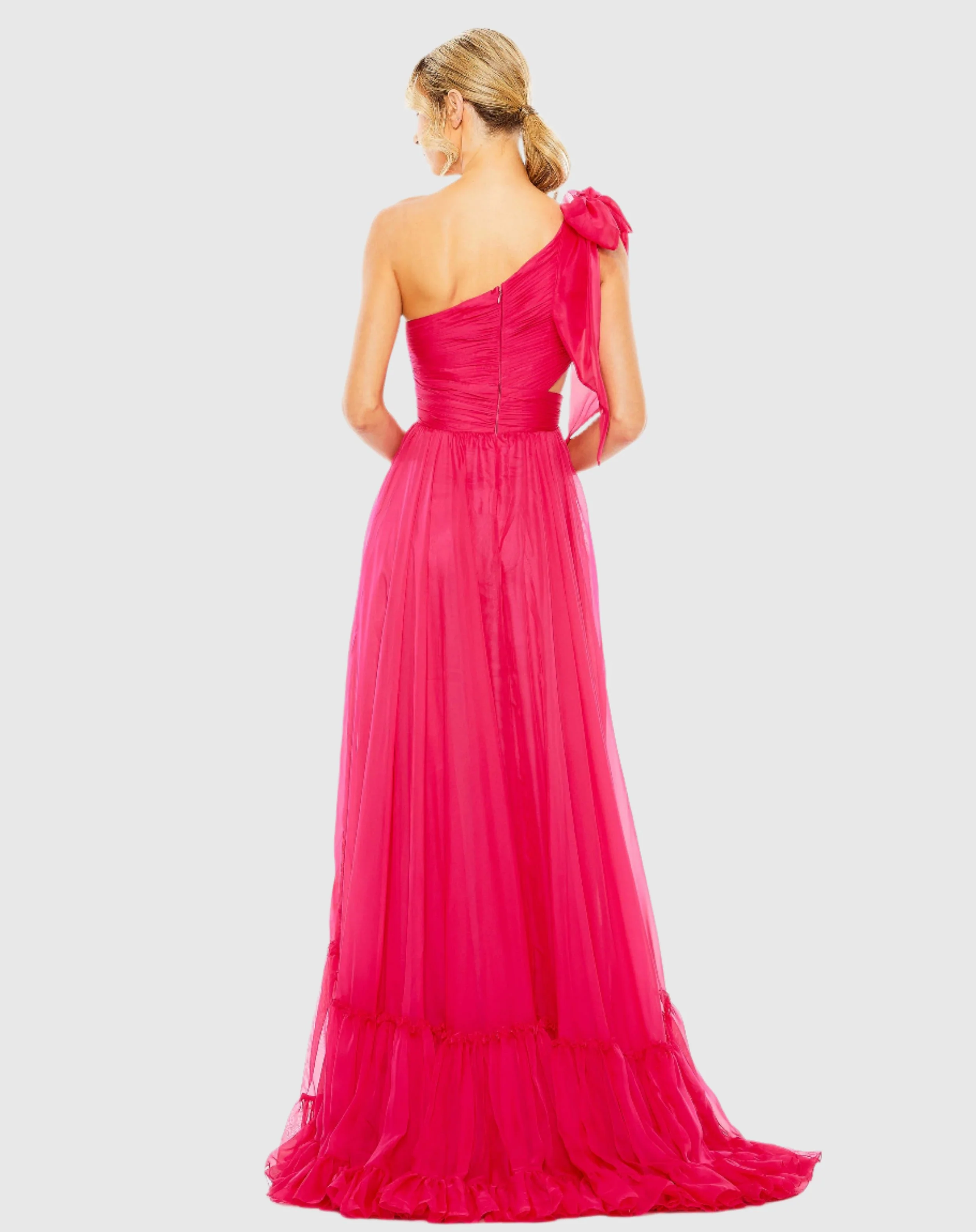 Pink Tiered One Shoulder Ruched Gown