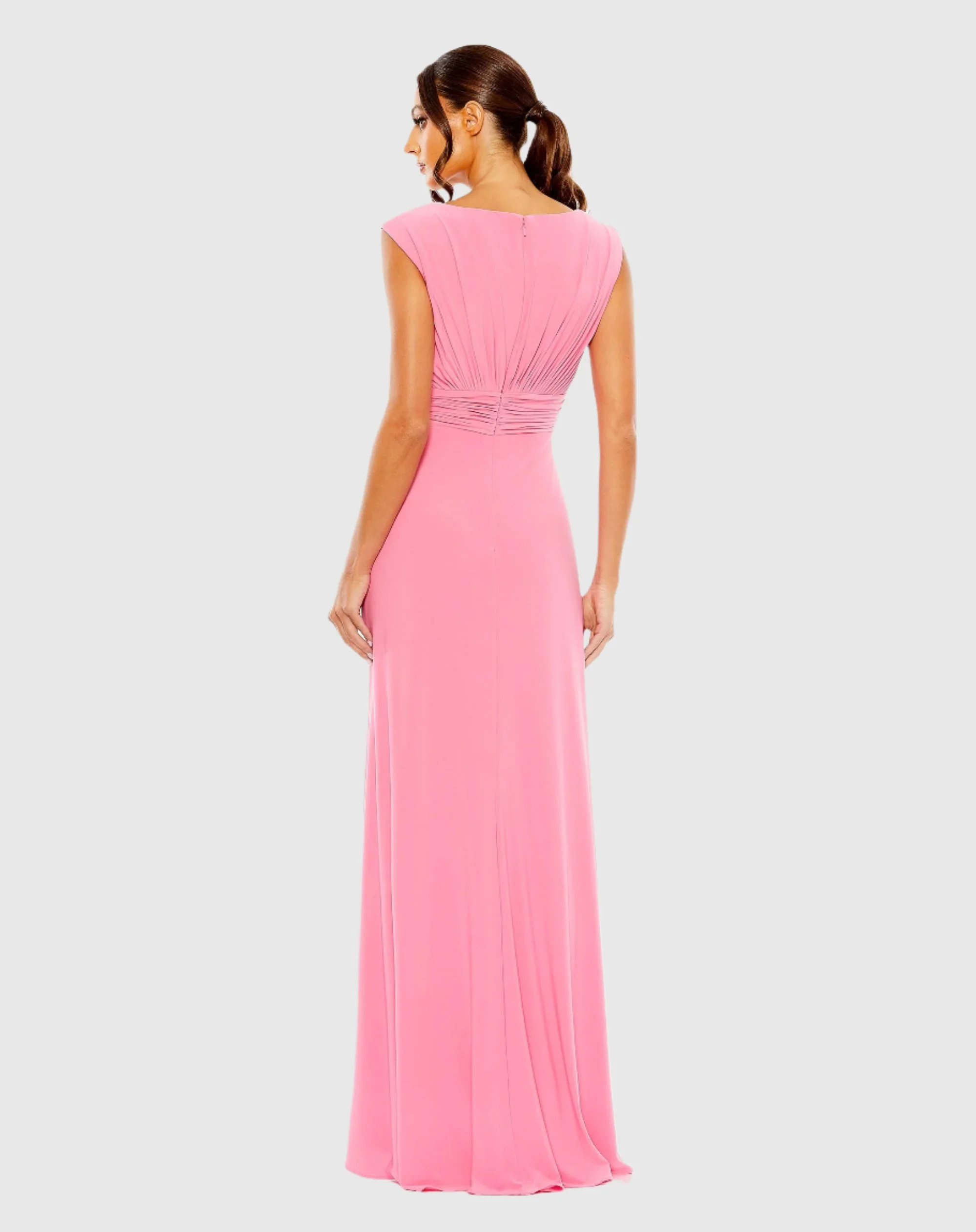 Sleeveless Side Ruched Slit Gown