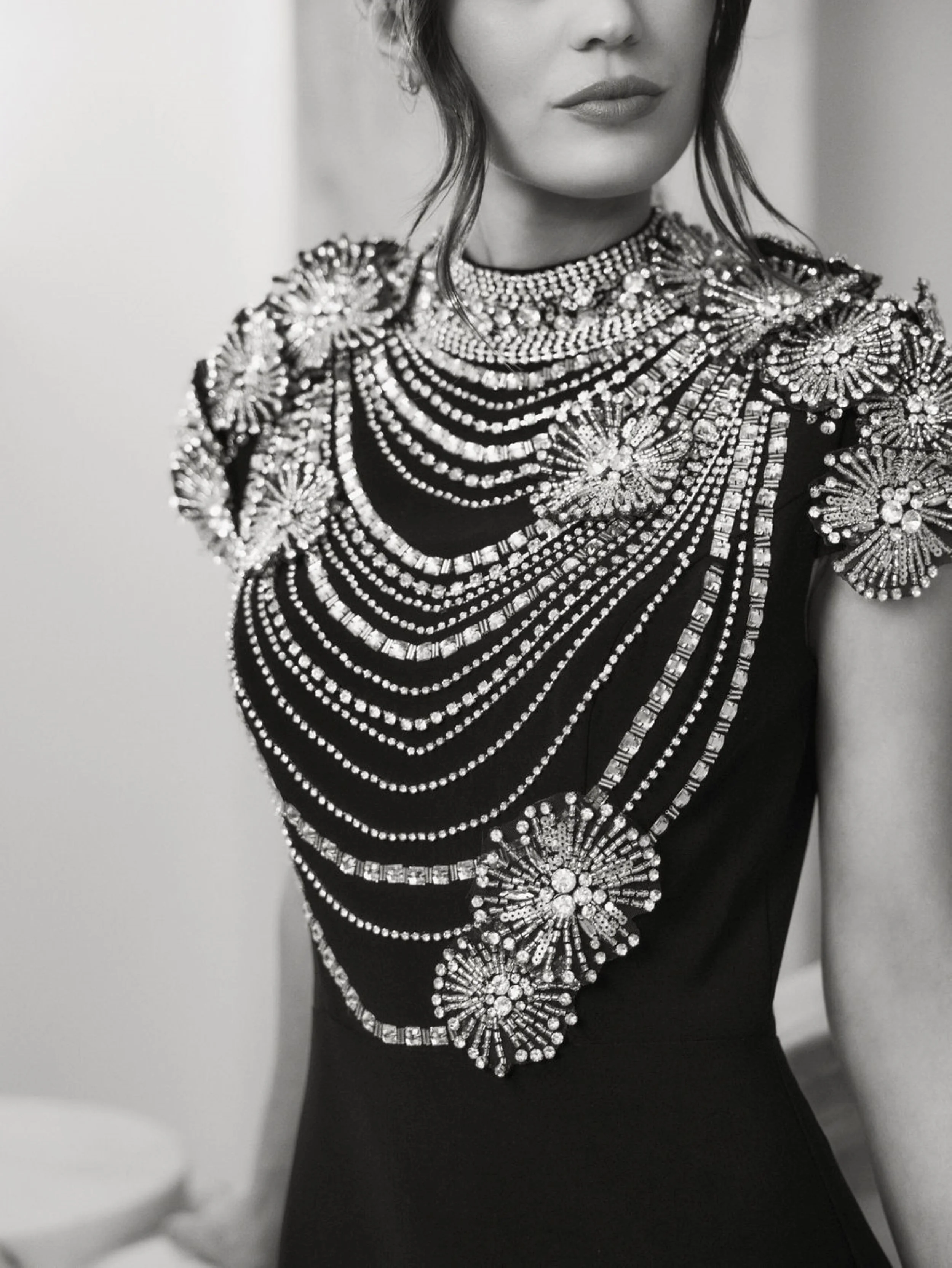 Black High Neck Embellished Column Gown