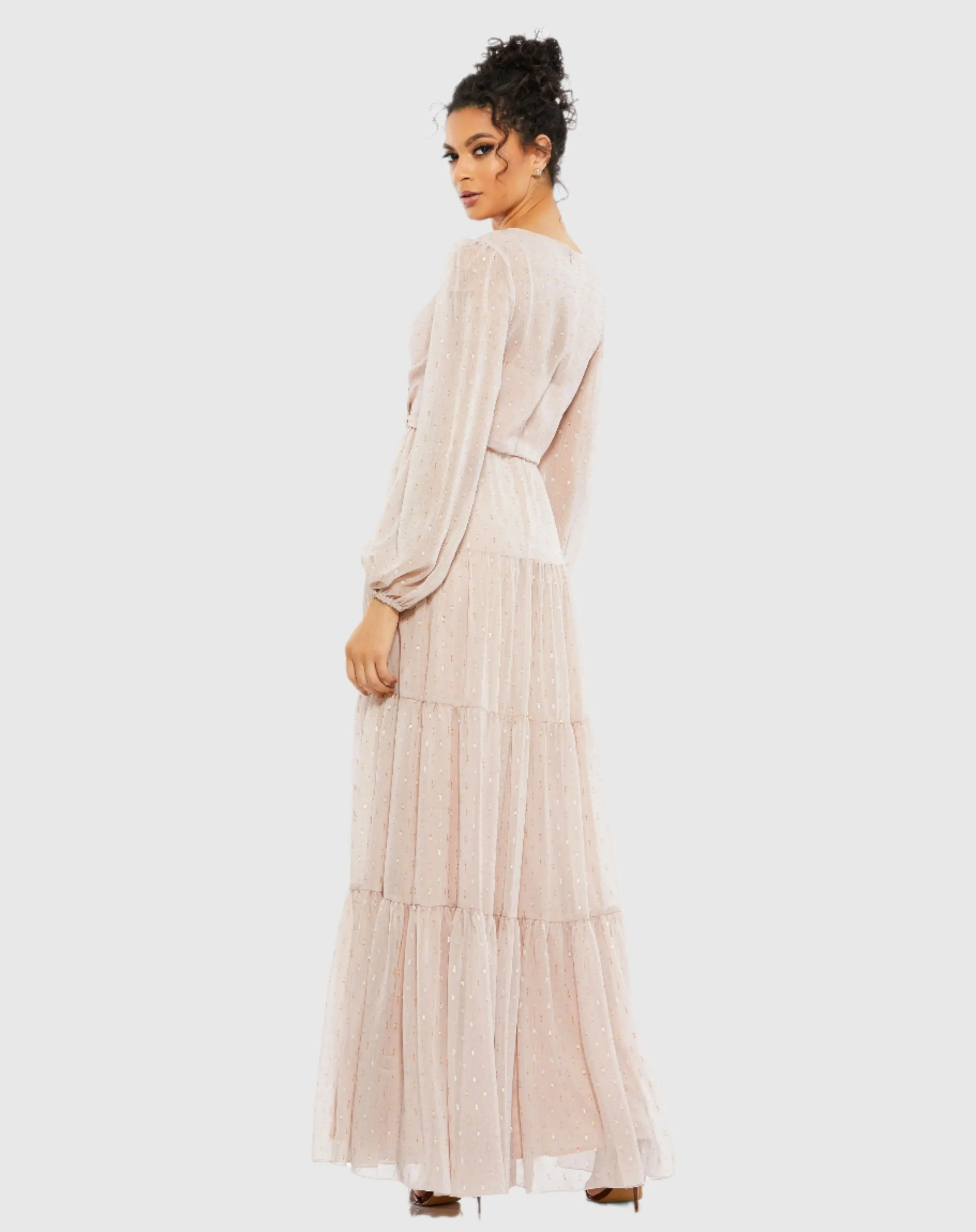 V Neck Tiered Ruffle Gown