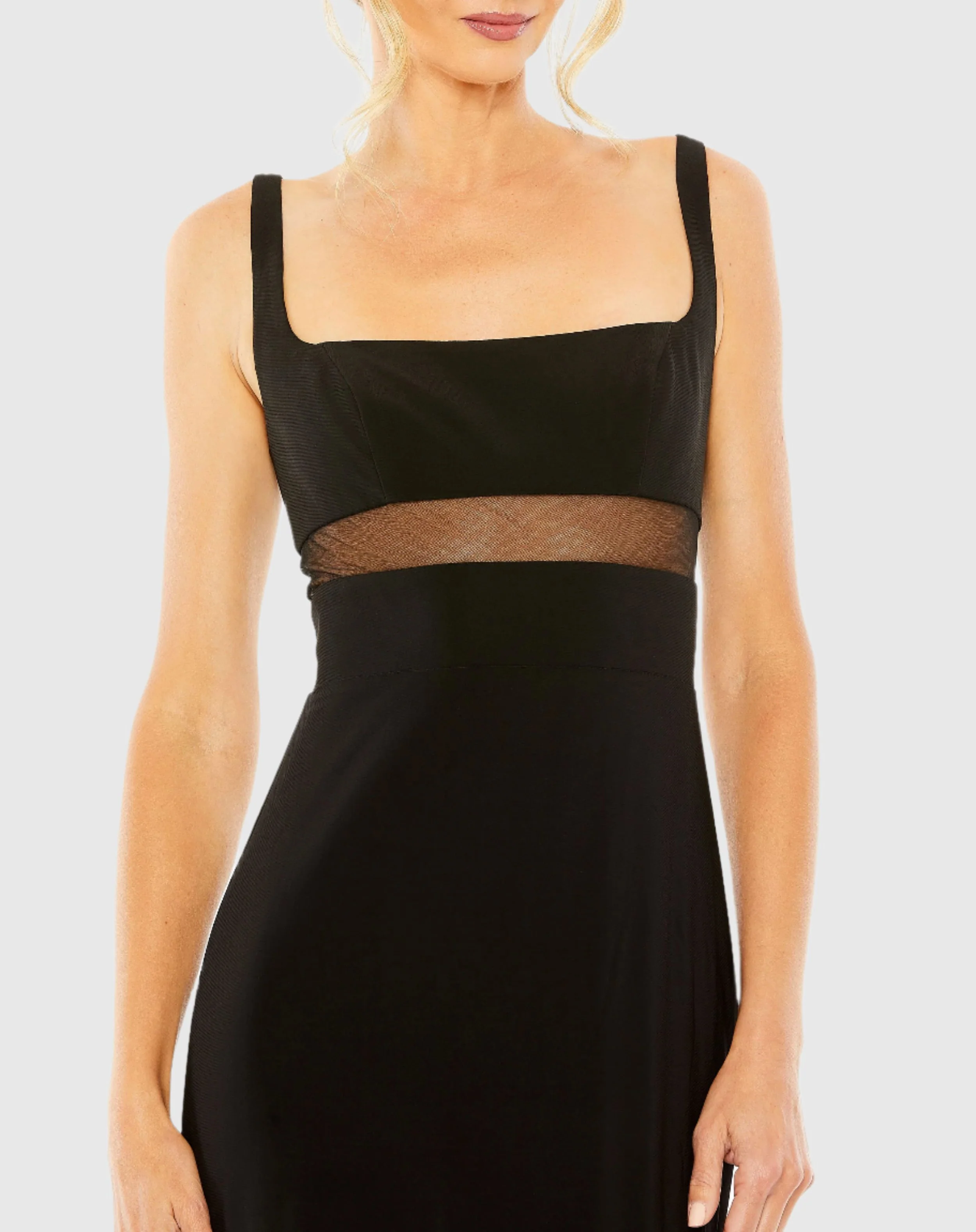 Black Sheer Mesh Panel Detail Column Gown