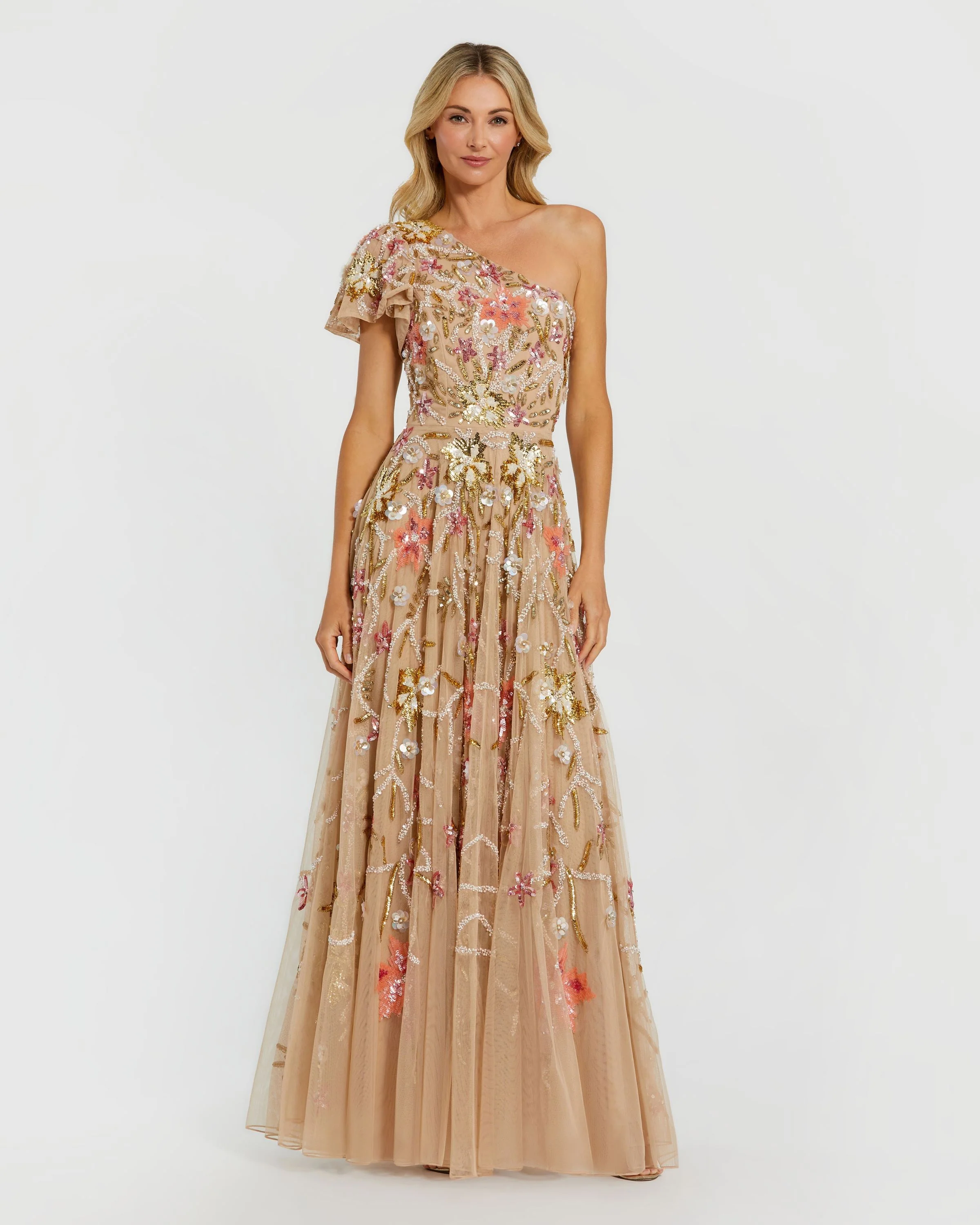 One Shoulder Embellished A-Line Gown