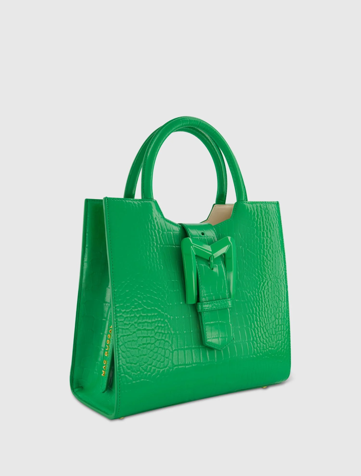 Buckled Medium Croco Green Leather Tote Bag with Detachable Strap