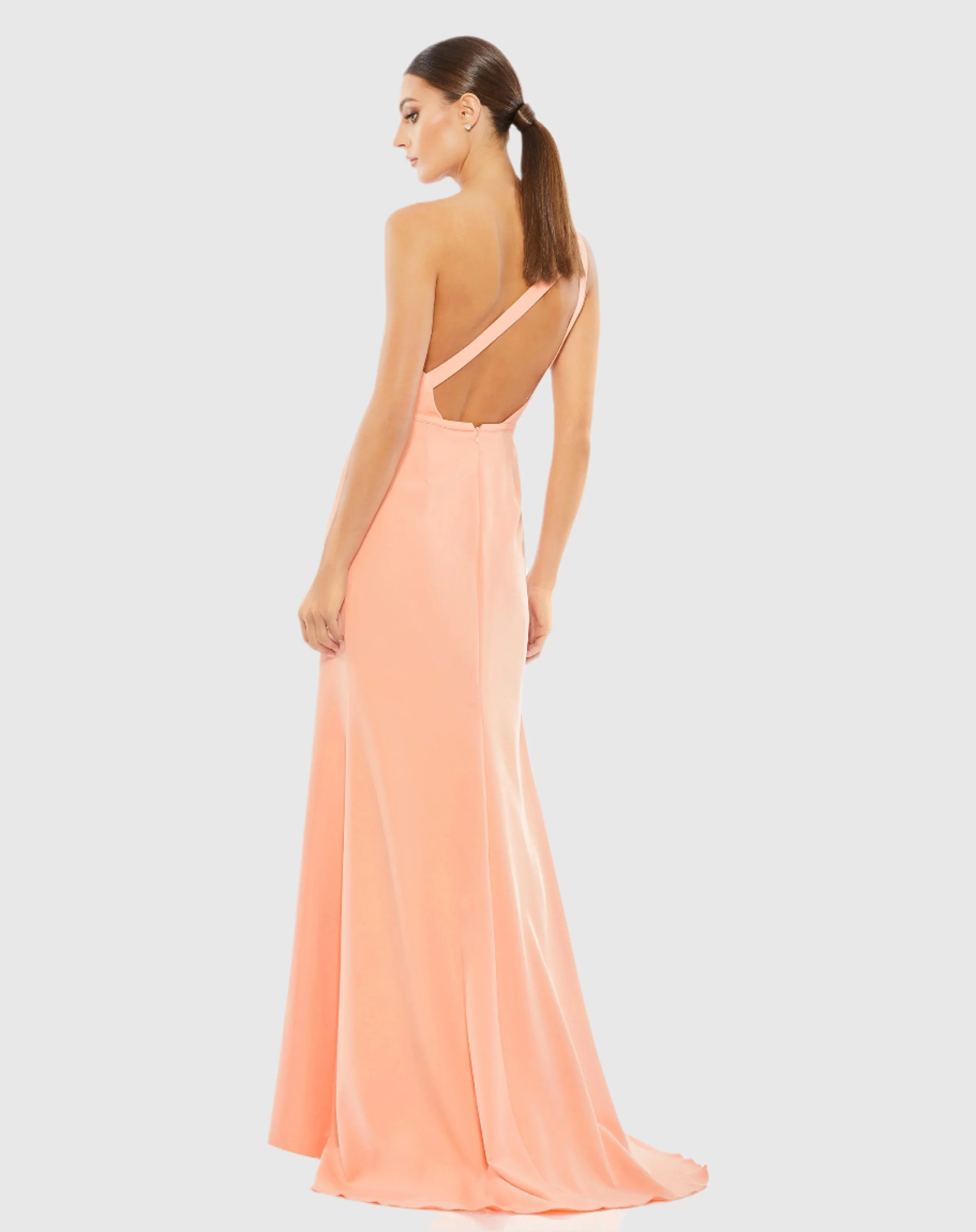 Peach One Shoulder Jersey Mermaid Gown