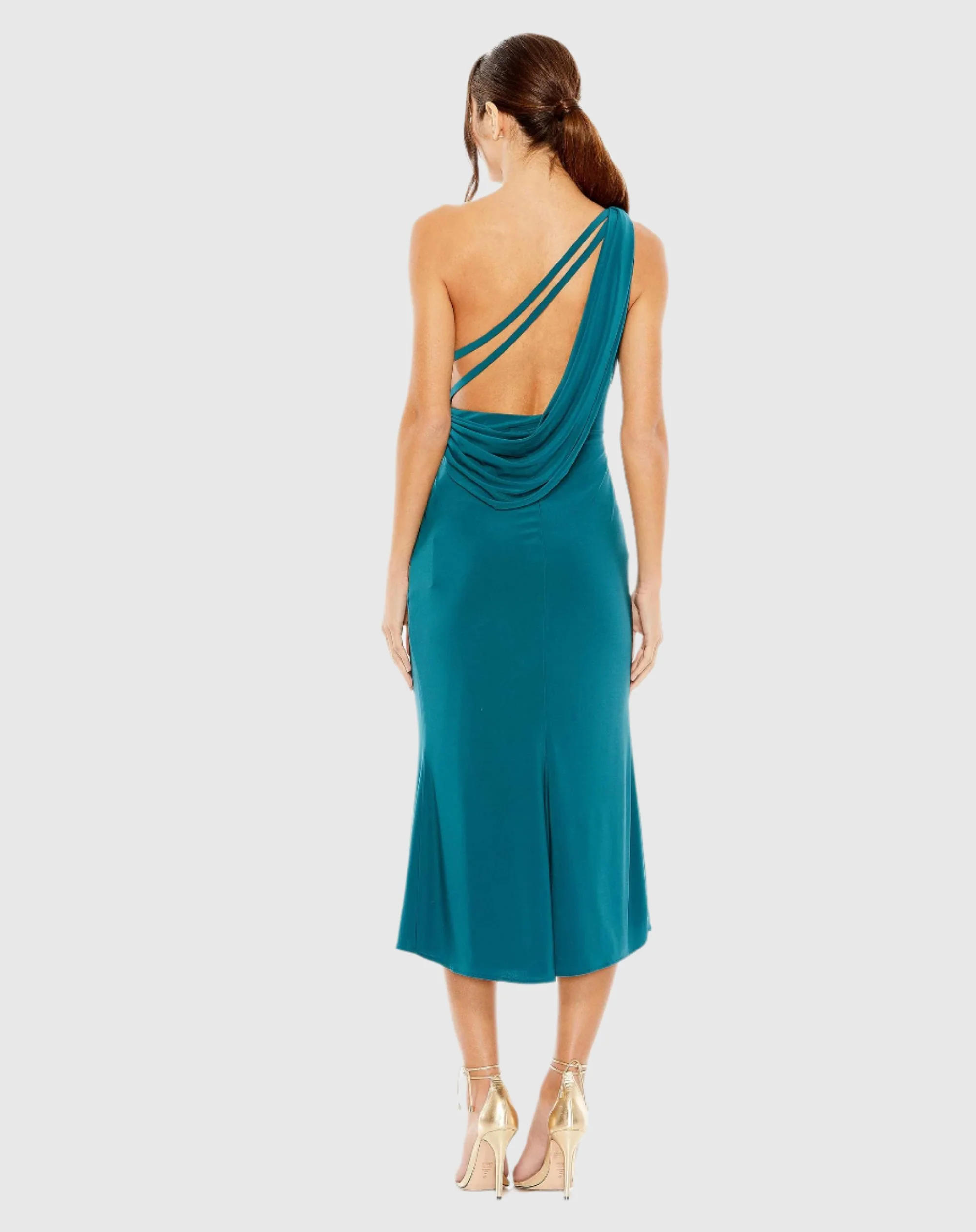 Blue One Shoulder Cowl Back Jersey Midi Dress