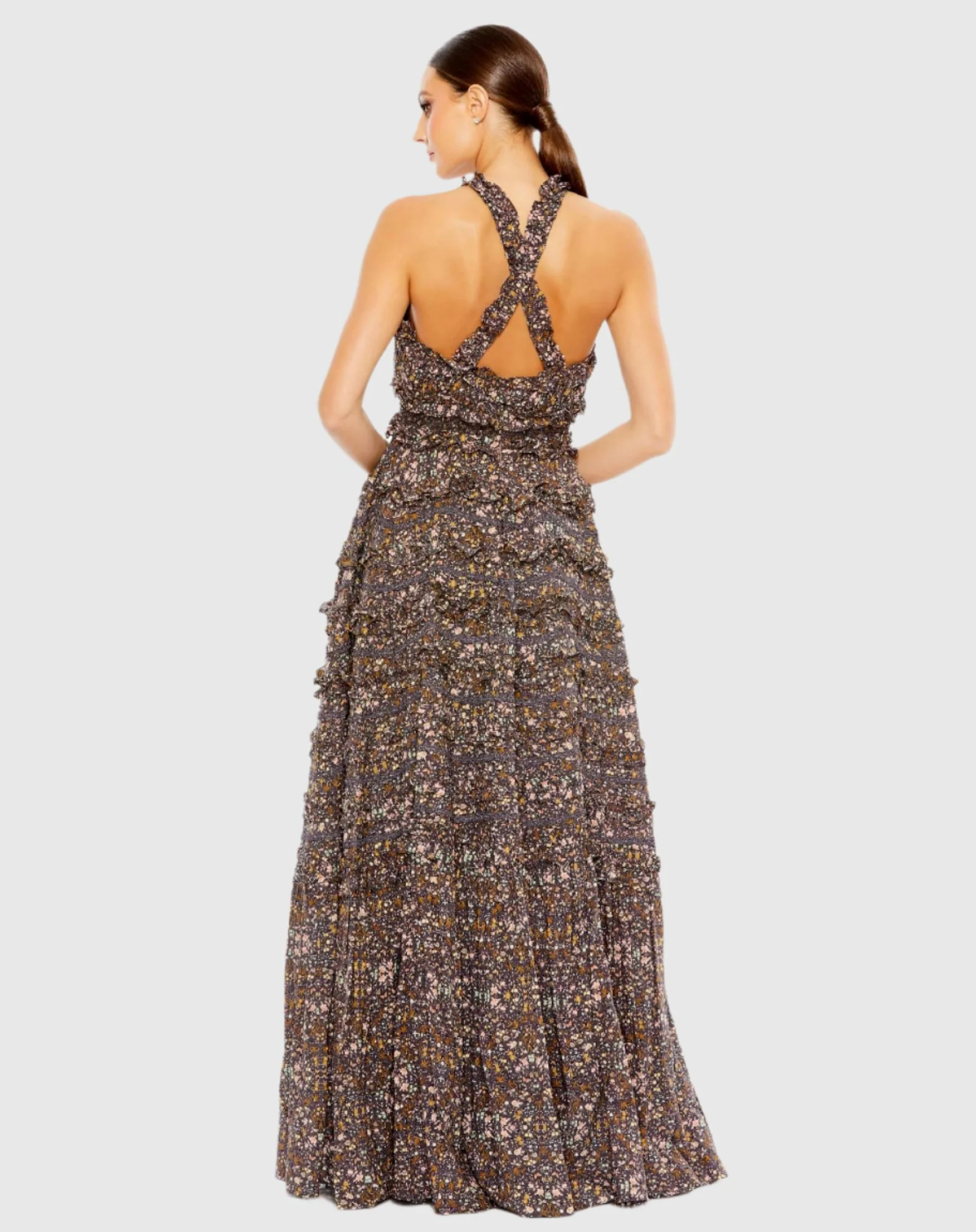 Cross Back Floral Ruffle Tiered Smock Dress