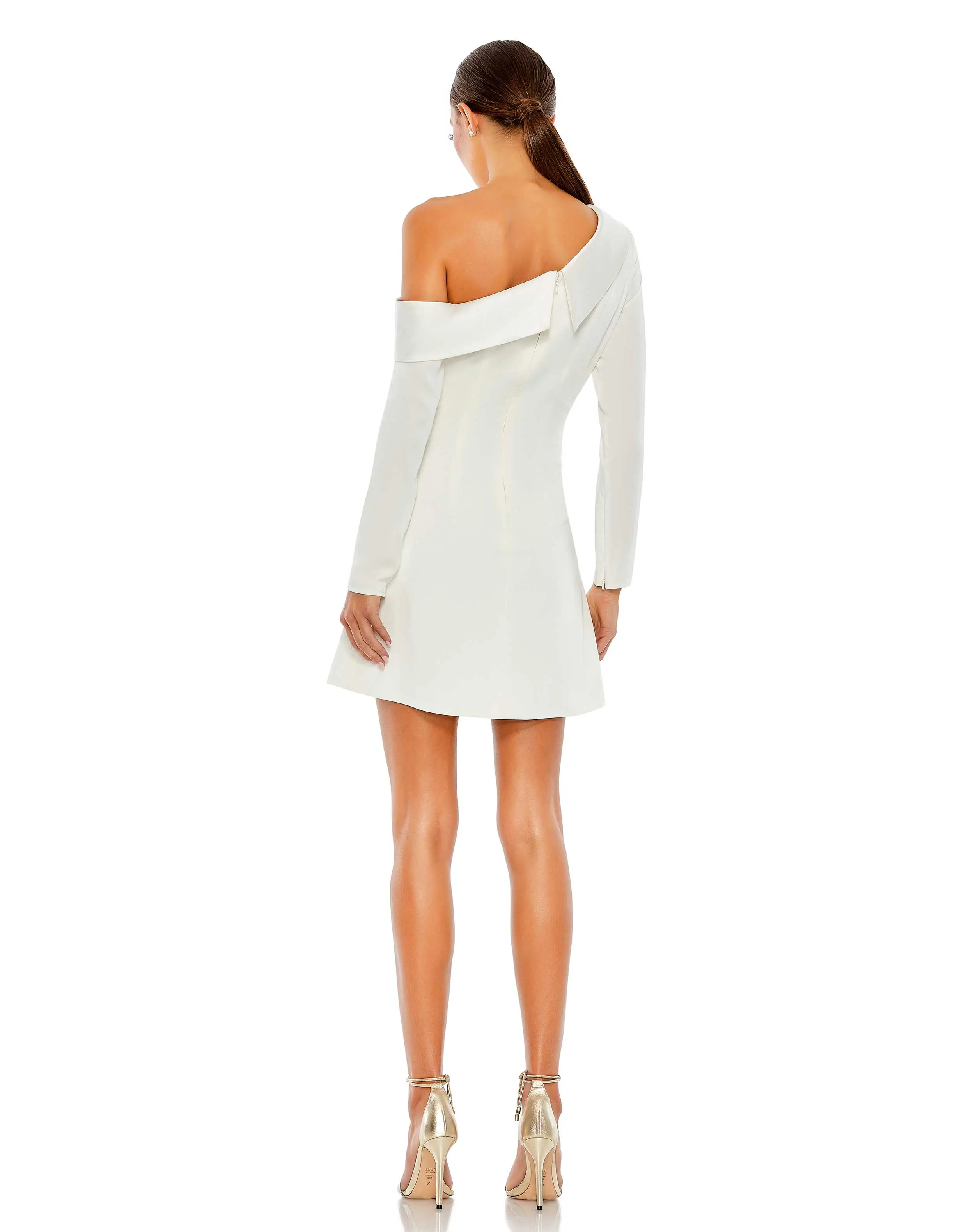 White Drop Shoulder Faux Tuxedo Mini Dress