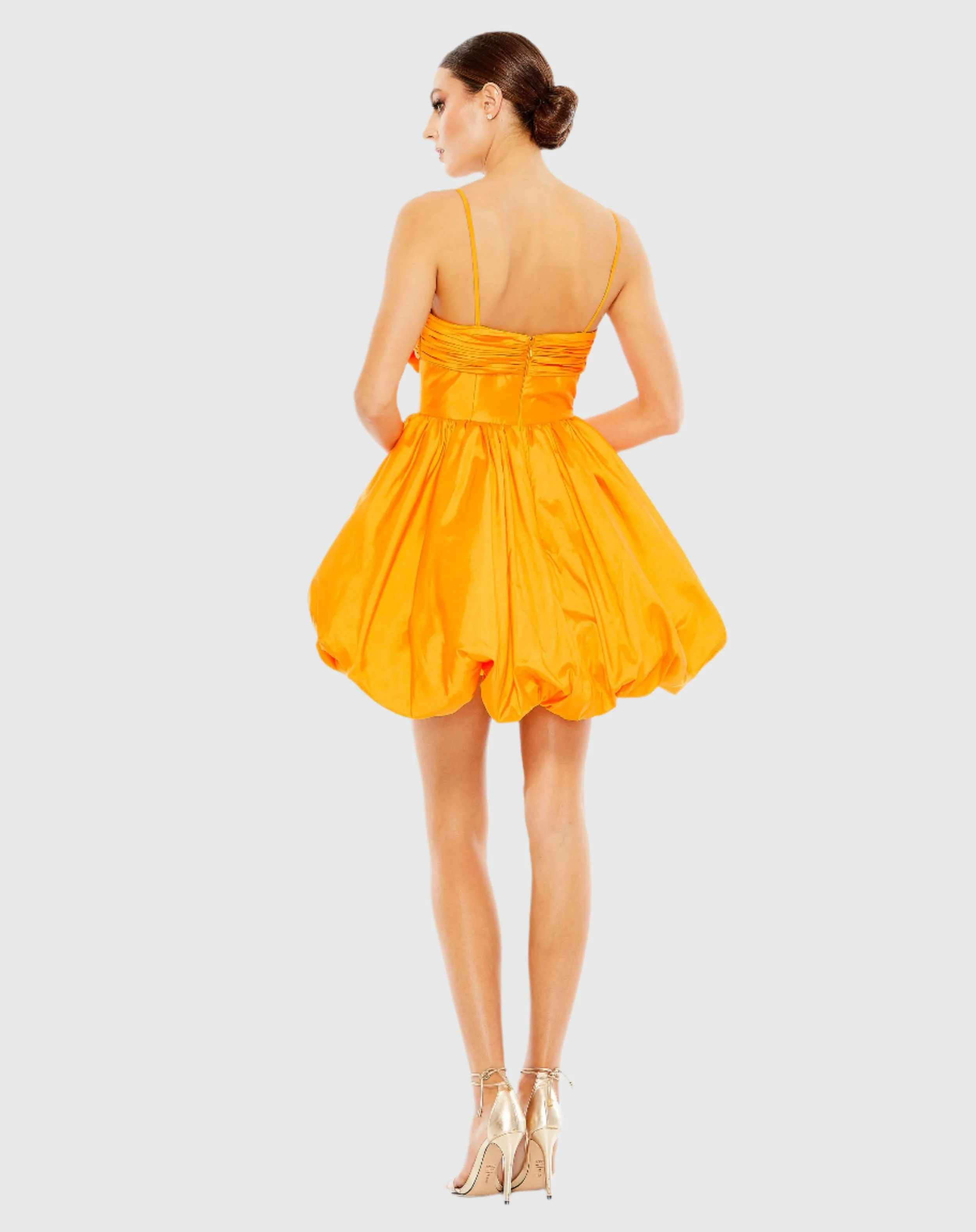 Orange Spaghetti Strap Center Bow Balloon Mini Dress