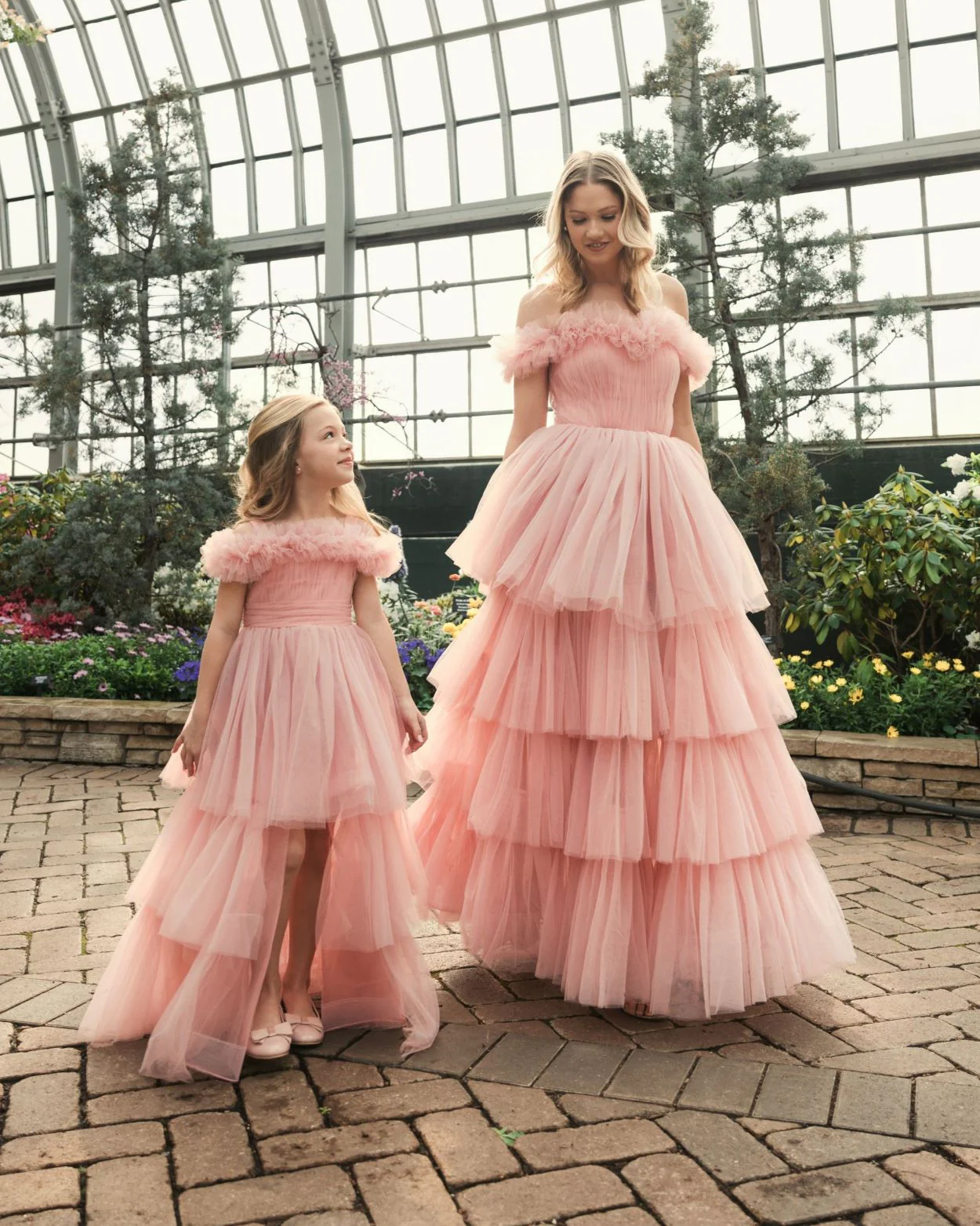 Pink Girls Off the Shoulder High Low Tulle Dress