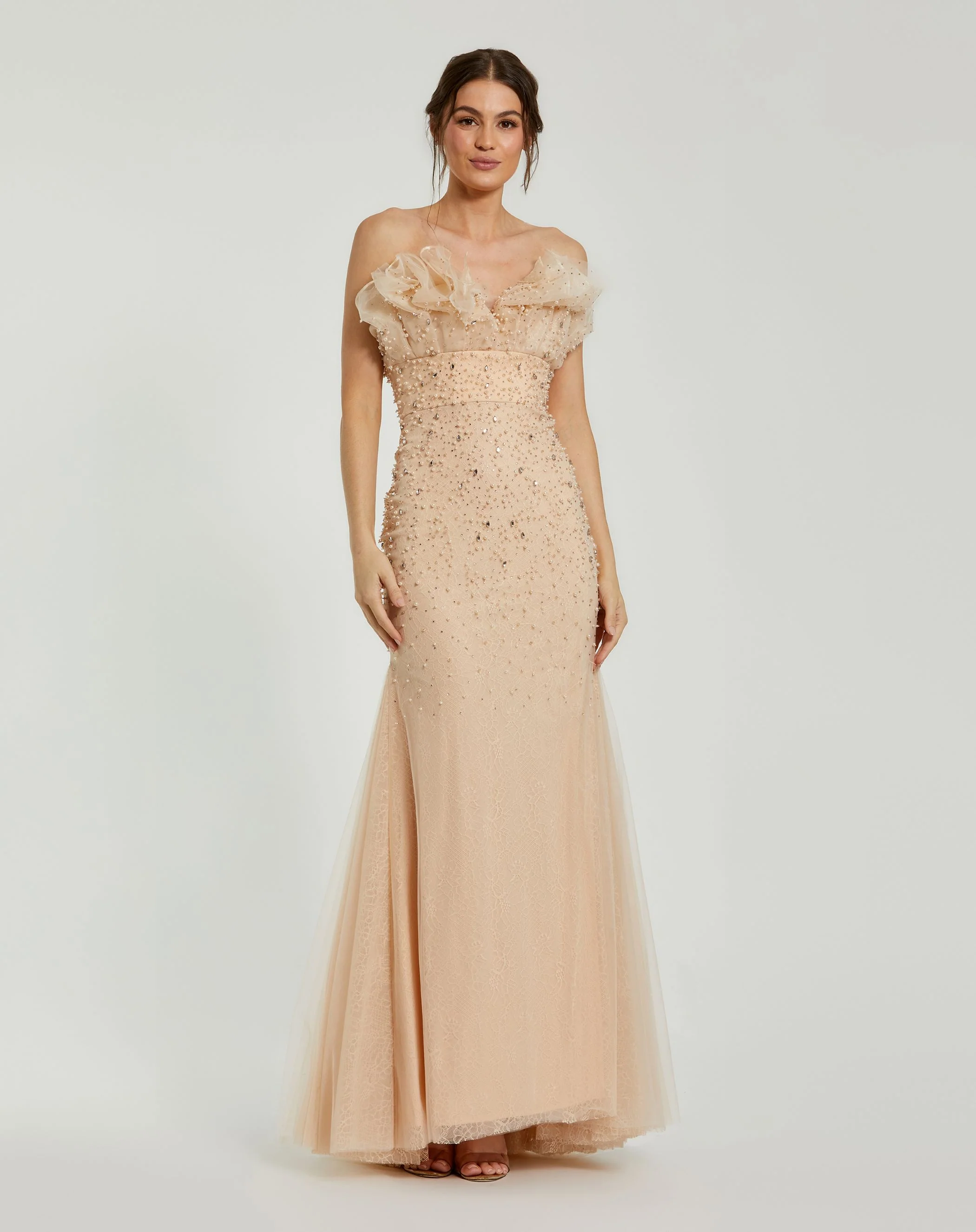Strapless Embellished Tulle Mermaid Gown