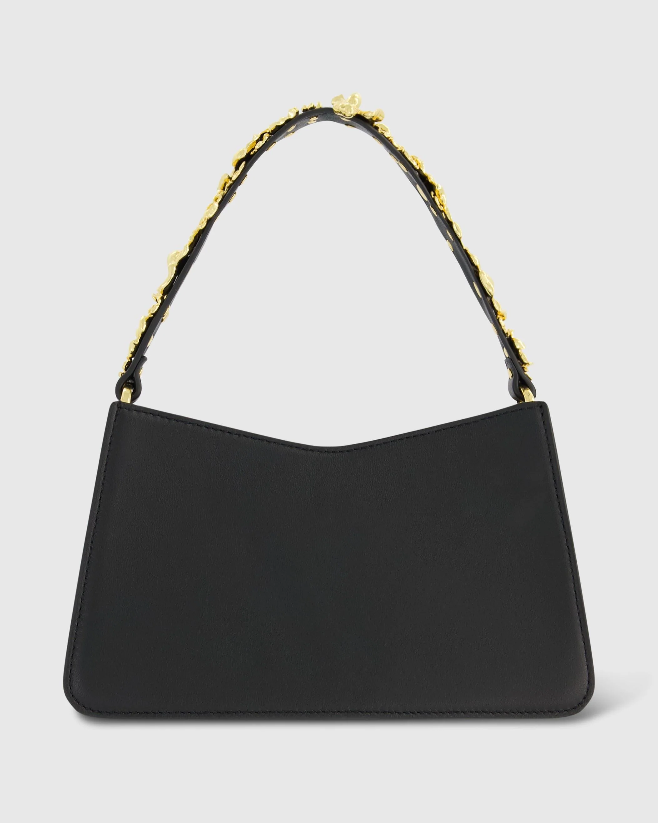Gold Floral Small Black Nappa Leather Shoulder Bag