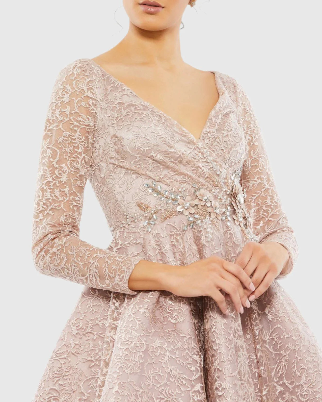 Pink Long Sleeve Tea Length Dress