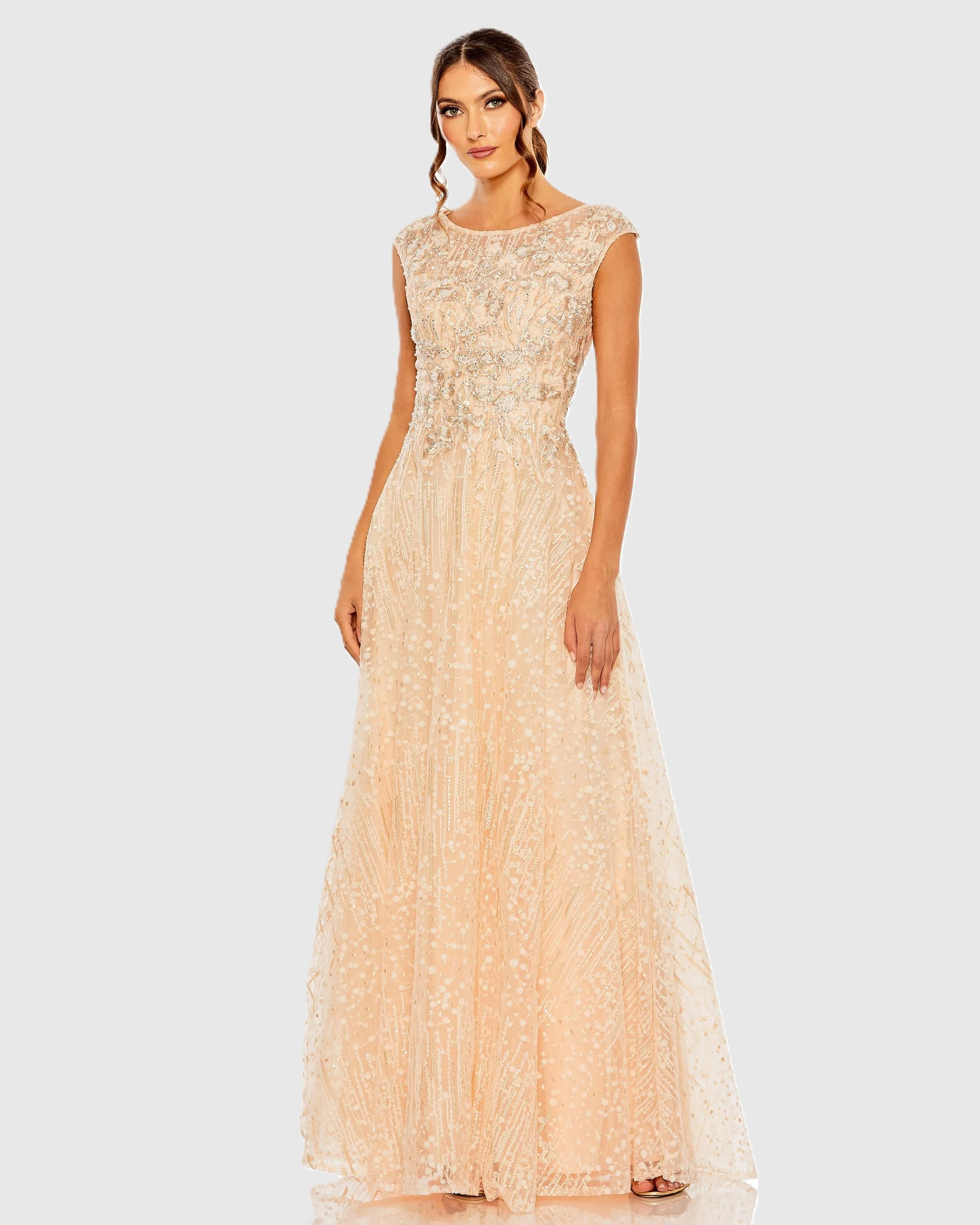 High Neck Lace Embroidered Gown