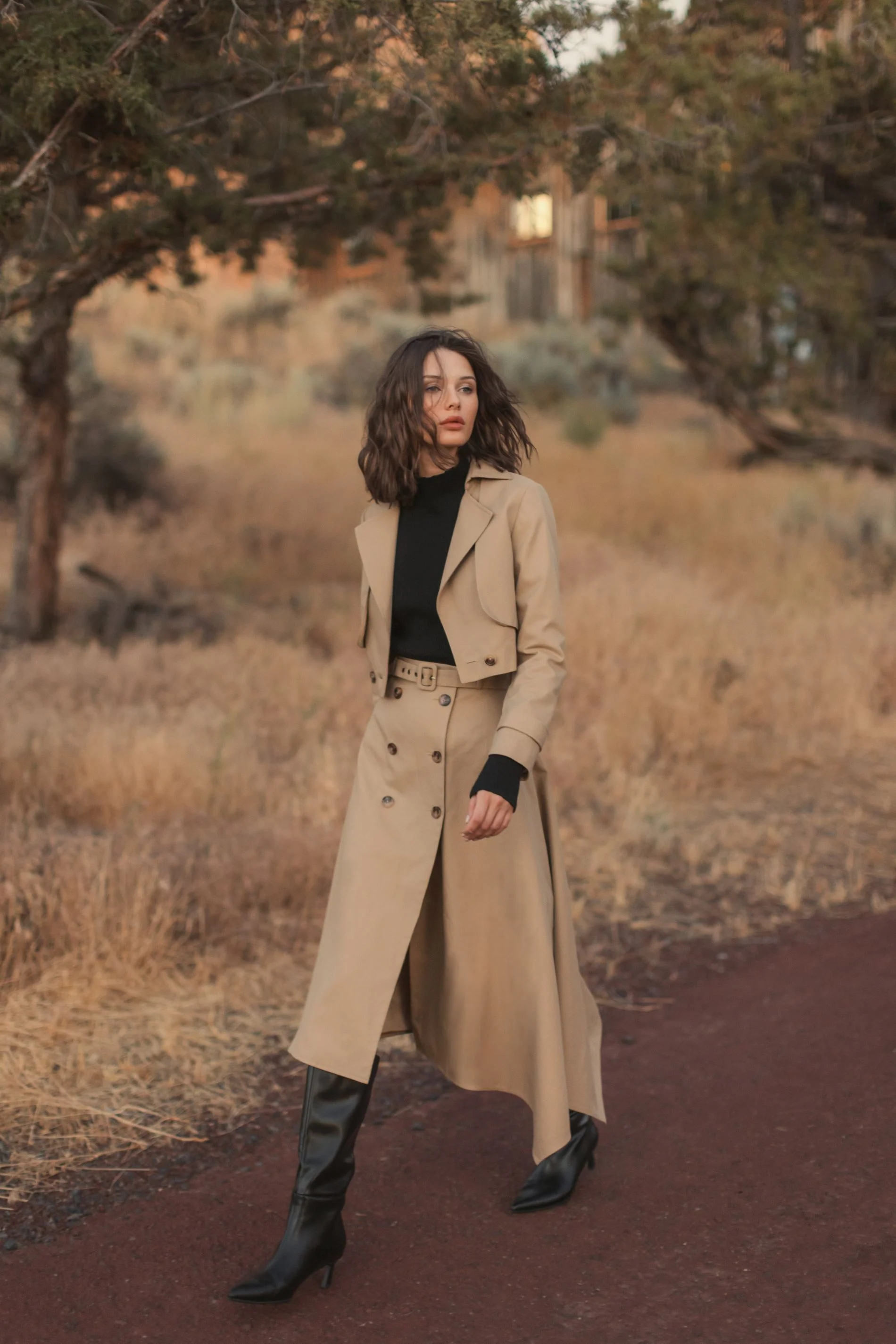 Twill Midi Skirt With Buttons